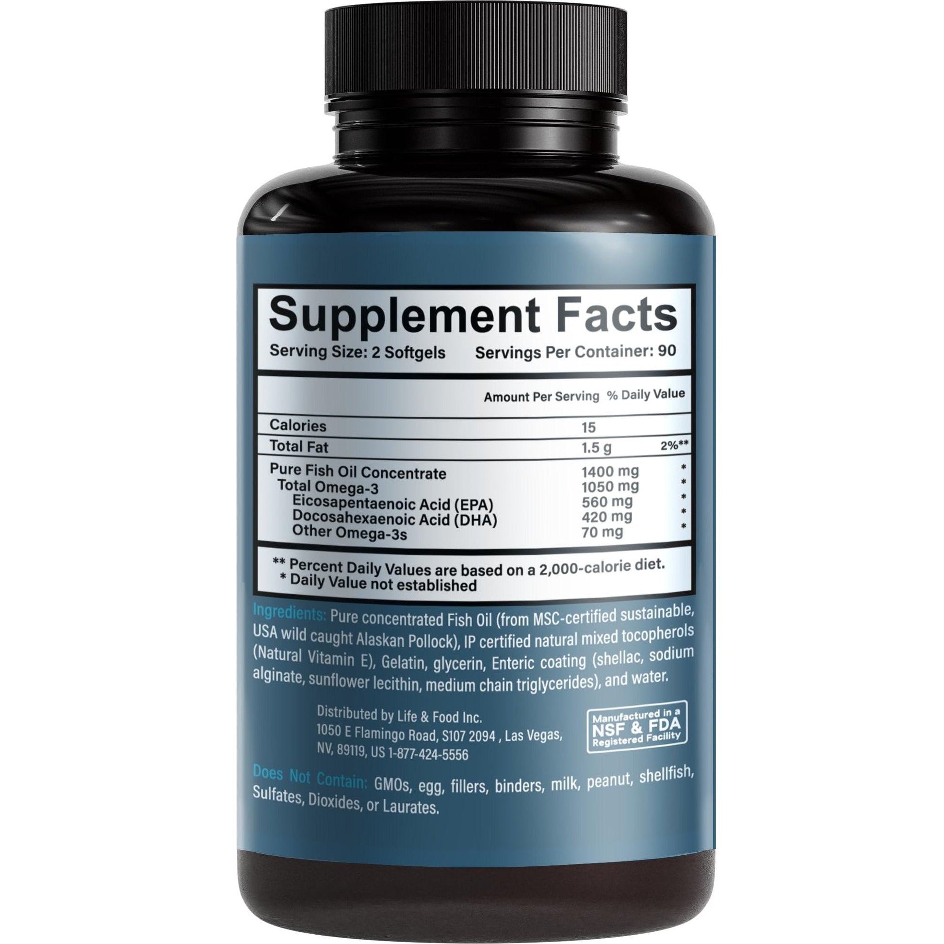Omega-3 Supreme 1400 mg Wild Alaskan Fish Oil | IFOS Certified EPA DHA, Sustainable, Burpless, Veg Enteric Coated for Absorption (3 Mo Supply,180 Softgels) - Medaid International