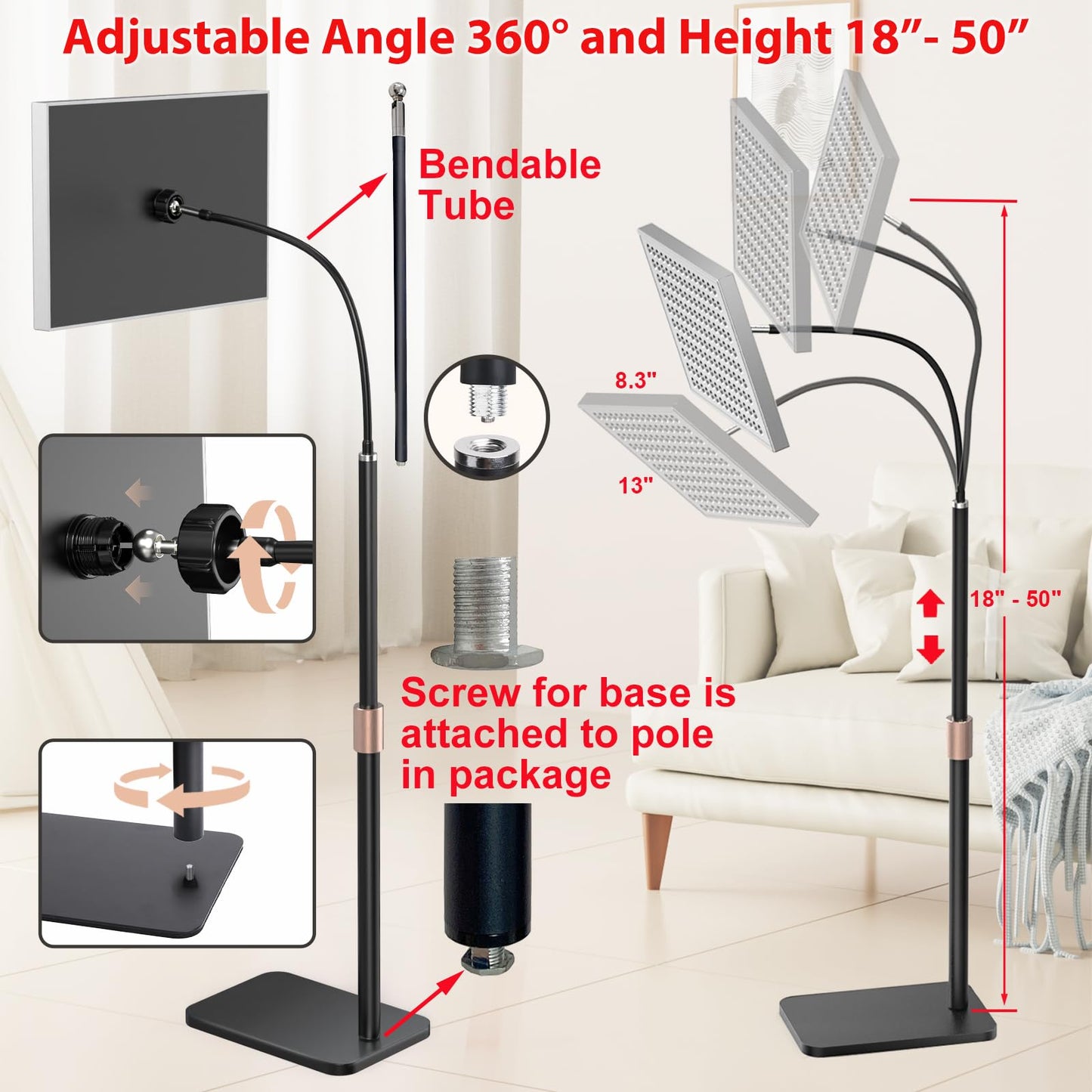 Red Light Therapy for Body, Infrared Light Therapy Panel Lamp with Stand, 660nm and 850nm Near Infrared LED Red Lights Therapy Device at Home for Face and Body - Medaid International