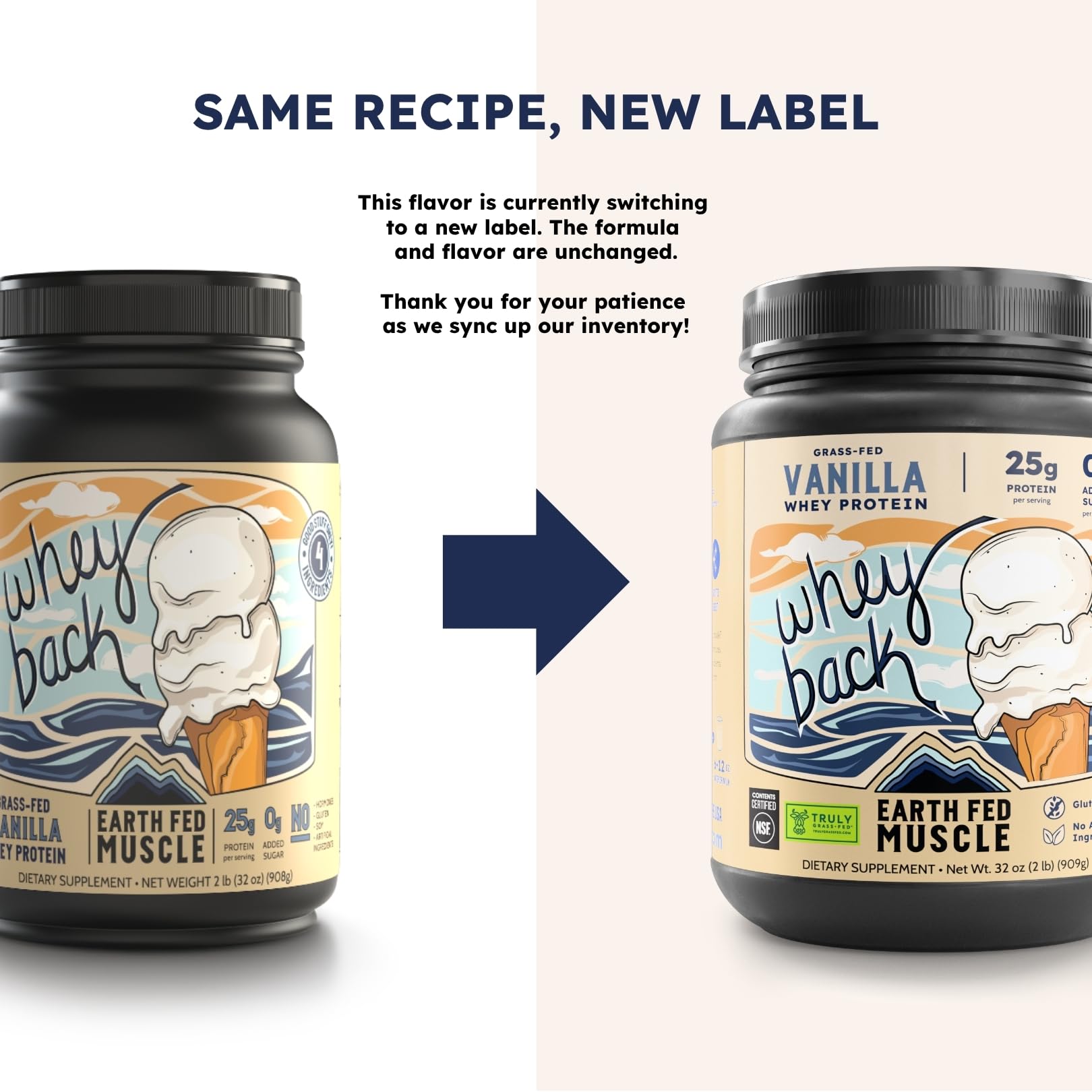 Earth Fed Muscle Whey Back Irish Grass Fed Whey Protein Isolate - NSF-Certified. No Artificial Ingredients, Soy Free, Gluten Free, Non-GMO and Hormone Free (2 Pound, 29 Servings, Vanilla) - Medaid International