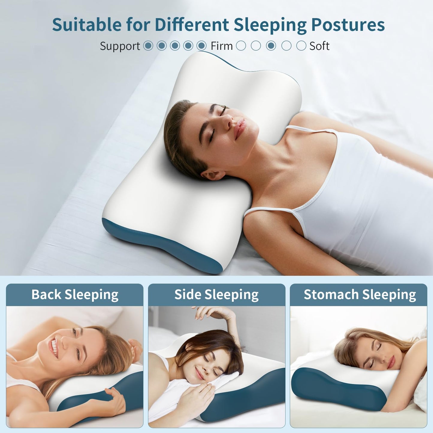 Cervical Neck Pillow for Pain Relief, Contour Memory Foam Pillows for Sleeping, Ergonomic Pillow Orthopedic Cooling Pillow Bed Pillow Neck Support for Side Back Stomach Sleepers - Medaid International