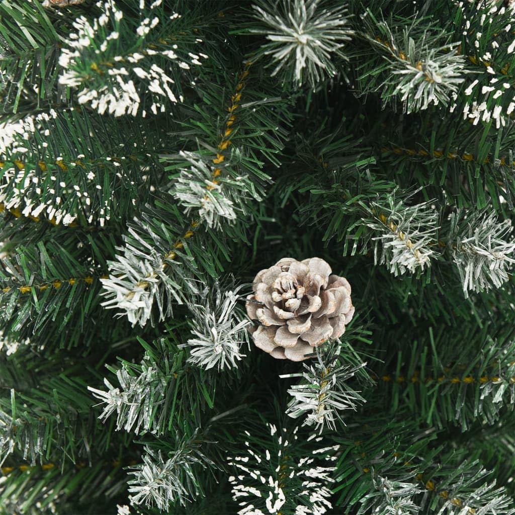 vidaXL 4ft Slim Artificial Christmas Tree with Stand - Green & White, Decorated with Cones and White Snow, Complete with Steel Stand - Medaid International