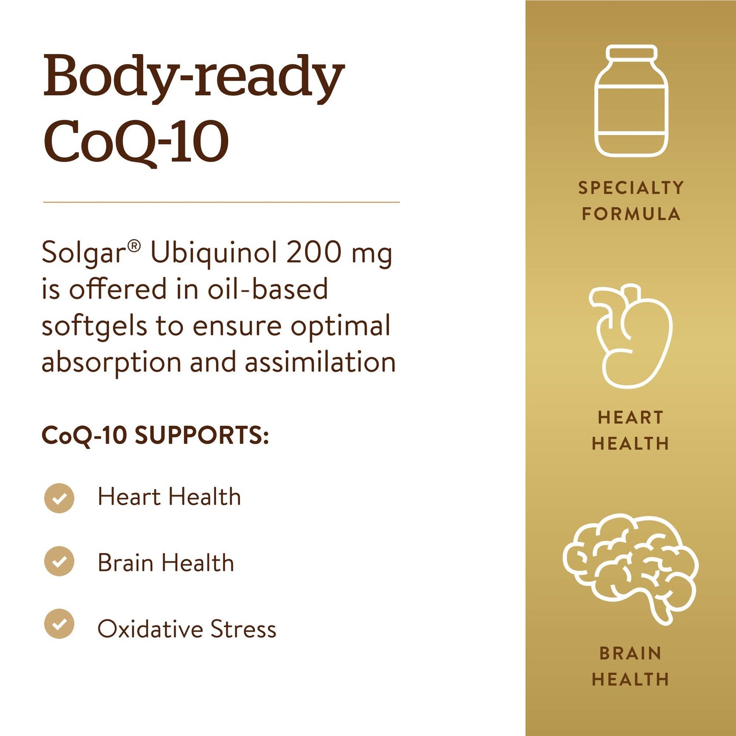 Solgar Ubiquinol 100 mg, 50 Softgels - Advanced Antioxidant Support - Reduced Coenzyme Q10 (CoQ-10) - Gluten Free, Dairy Free - 50 Servings, Standard Packaging - Medaid International