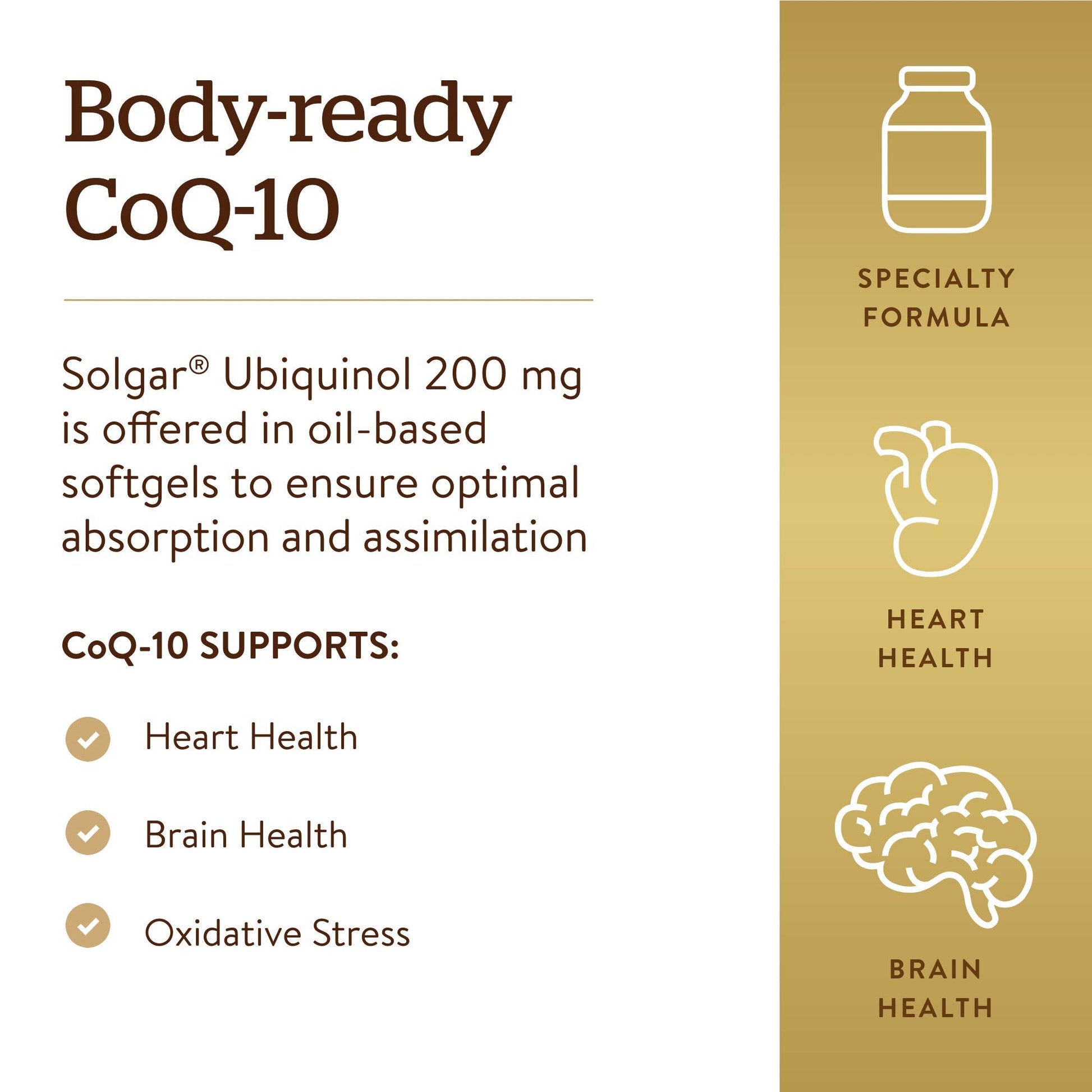 Solgar Ubiquinol 100 mg, 50 Softgels - Advanced Antioxidant Support - Reduced Coenzyme Q10 (CoQ-10) - Gluten Free, Dairy Free - 50 Servings, Standard Packaging - Medaid International