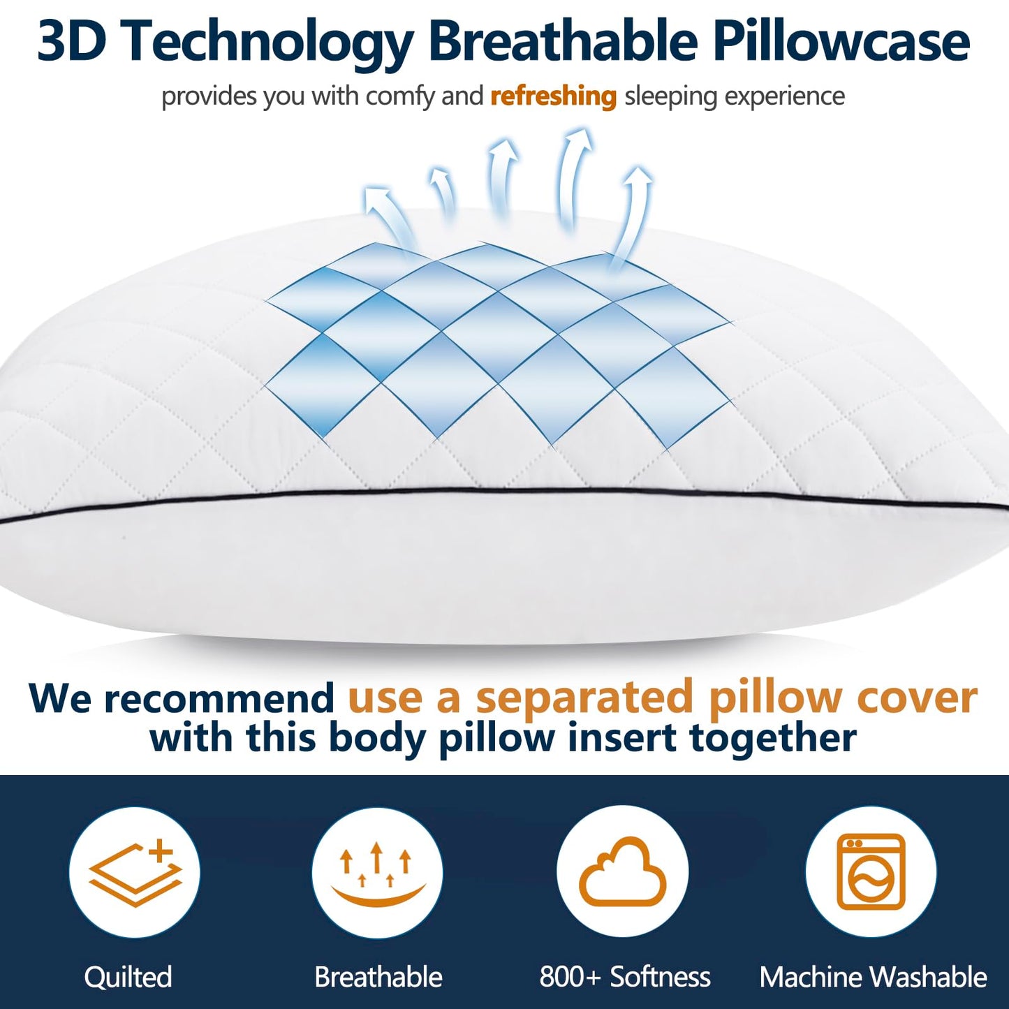 1 MIDDLE ONE Body Pillow, Memory Foam Body Pillows for Adults Sleeping, Long Pillow for Bed, Big Large Firm Full Body Pillow for Side Sleeper, 20x54 Inch, White - Medaid International