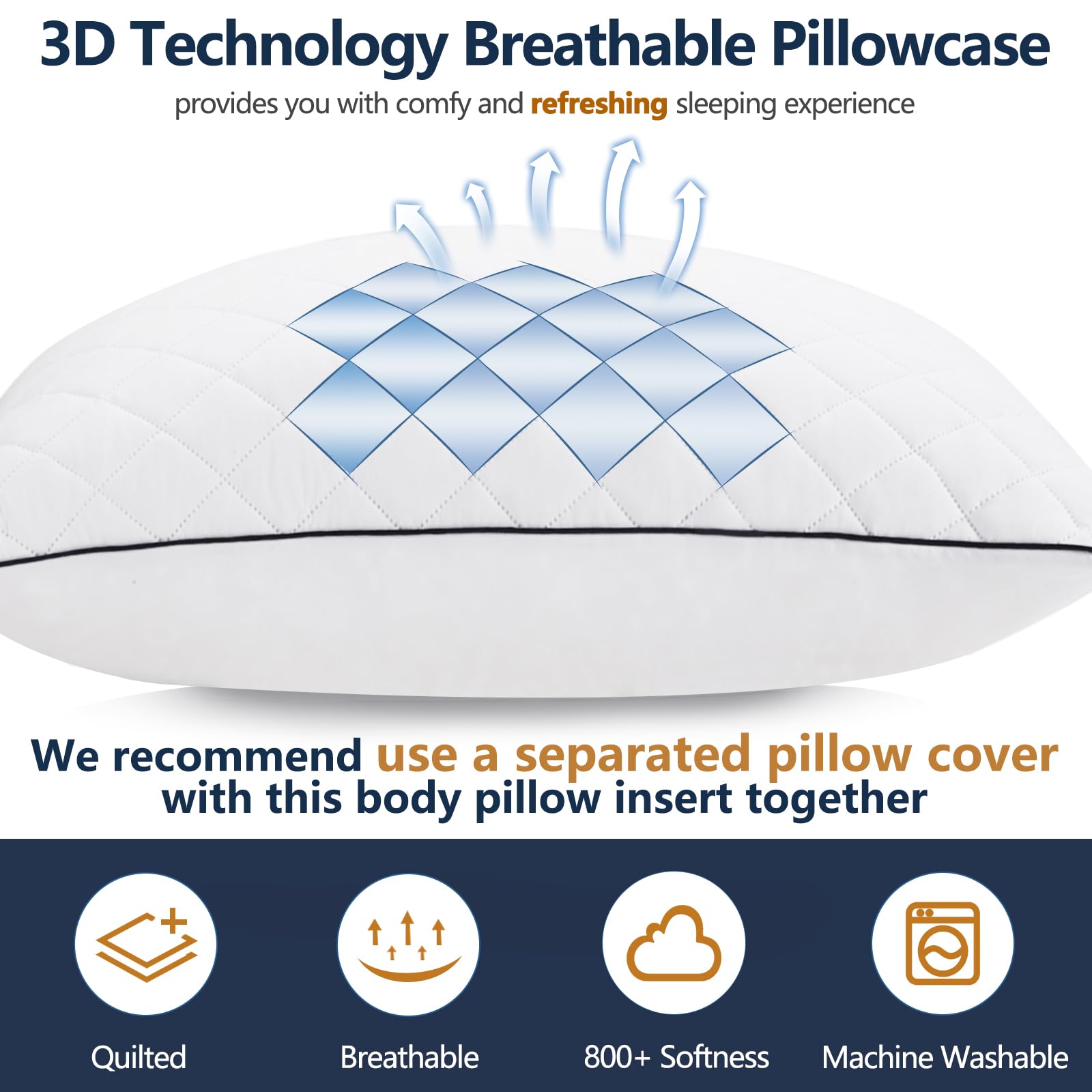 1 MIDDLE ONE Body Pillow, Memory Foam Body Pillows for Adults Sleeping, Long Pillow for Bed, Big Large Firm Full Body Pillow for Side Sleeper, 20x54 Inch, White - Medaid International