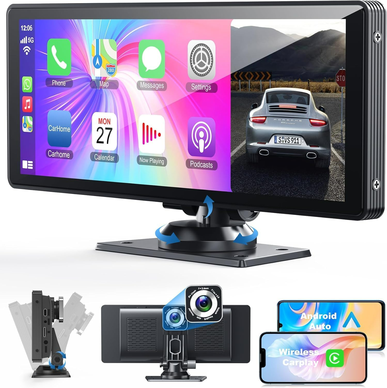 Portable Car AirPlay Stereo With 4K Dashcam, Rear Camera, Wireless CarPlay/Android Auto, Bluetooth, GPS Radio - Medaid International