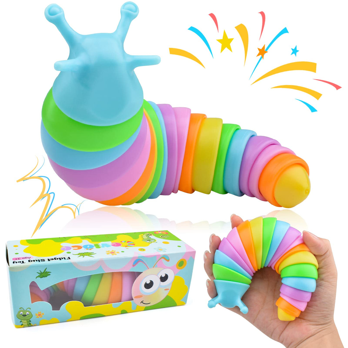 Cevioce Fidget Slug Toy, Sensory Slug Fidget Toy for Kids & Adults, 1Pc Cute 3D Articulated Stim Toy - Can Be Spliced, Safe｜Exercise Wrist Strength & Stress Relief, Great Gift for ADHD Autism
