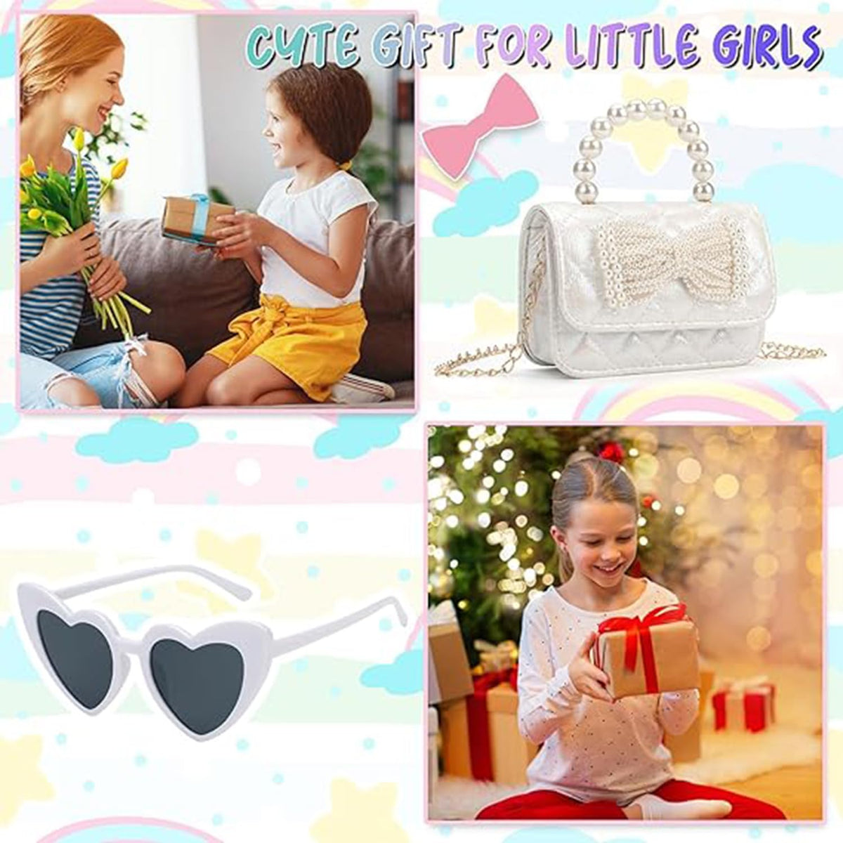 KASTWAVE Toddler Bow Purse for Girls, Crossbody Bag with Heart Sunglasses - Girls Purses Age 2-9