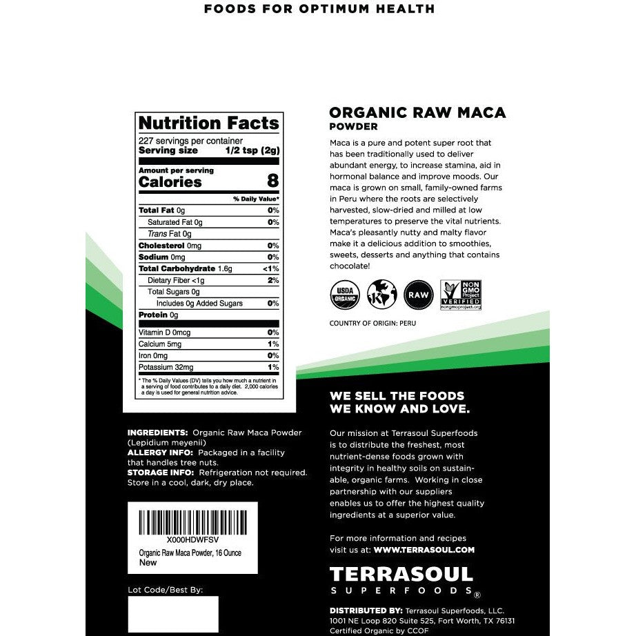 Terrasoul Superfoods Organic Raw Maca Powder, 1 Lb - Premium Quality, Supports Increased Stamina & Energy - Medaid International
