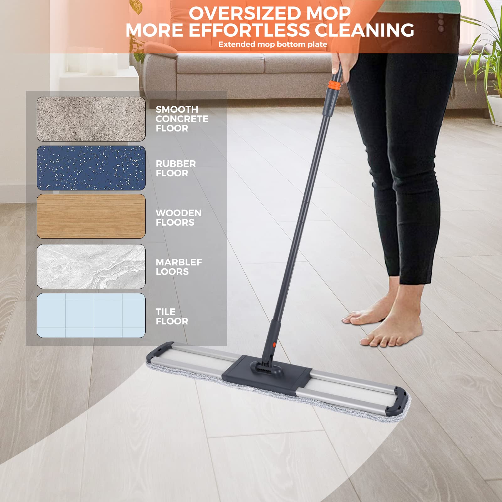 36" Large Wrestling mat mop Commercial Dust Mops for Floor Cleaning Push mop with Adjustable Handle for Company Hotel Household Cleaning Supplies - Medaid International
