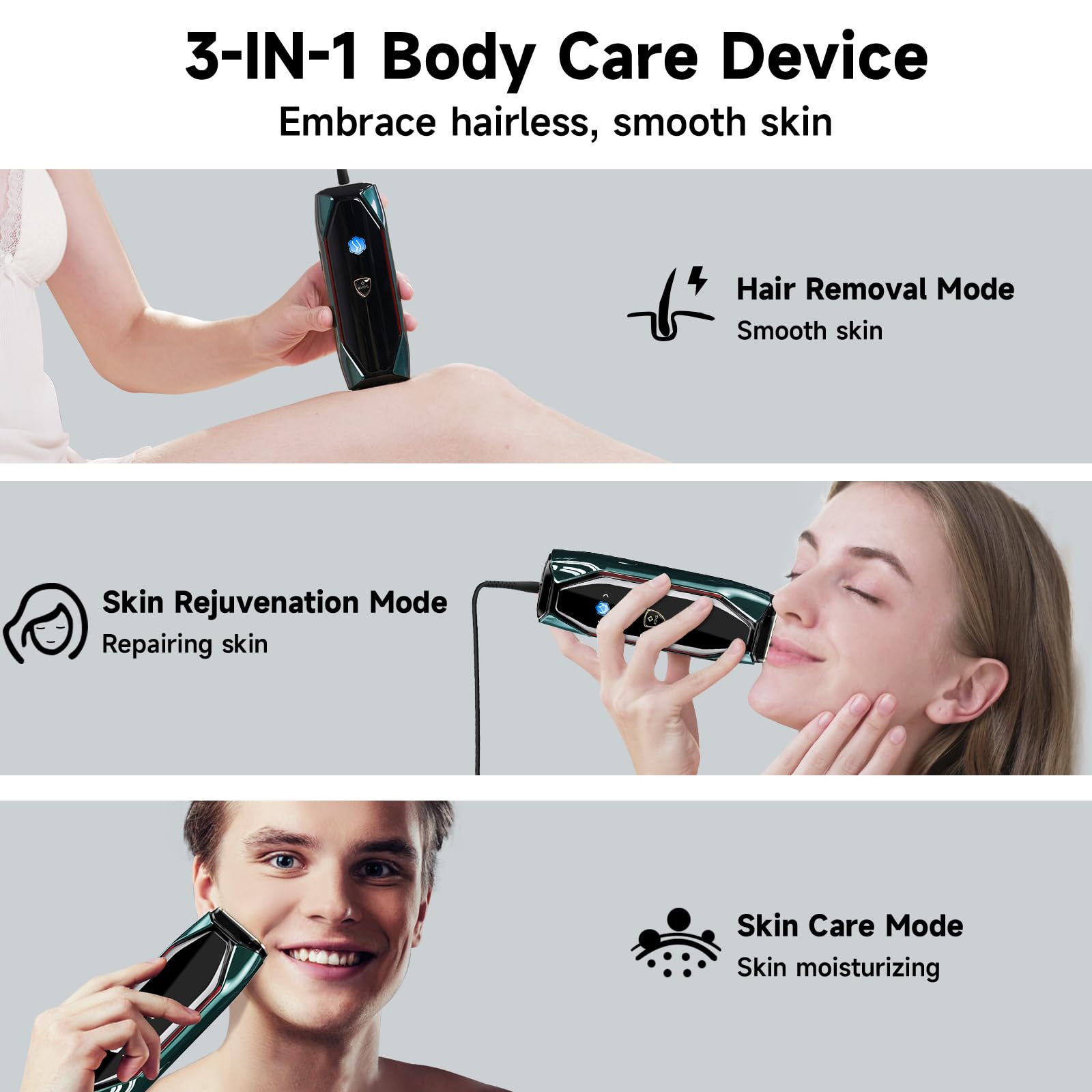 JOVS Laser Hair Removal, 37°F Painless Hair Removal Device with Sapphire Ice-Cooling, 3 in 1 Hair Removal & Skin Rejuvenation for Women and Men, 8 Modes Skin Care for Whole Body, Touch Screen - Medaid International