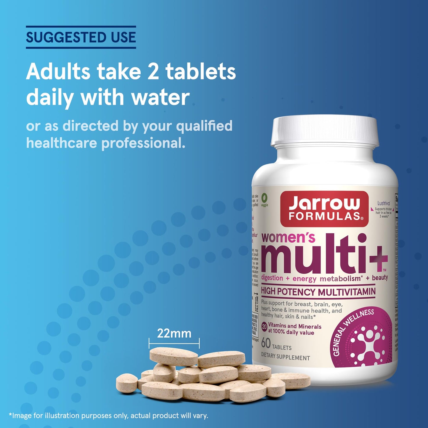 Jarrow Formulas Women's Multi+ Lustriva Hair Growth for Women, Vitamin A, D, Zinc & Lutein, 60 Tablets, 30 Day Supply - Medaid International