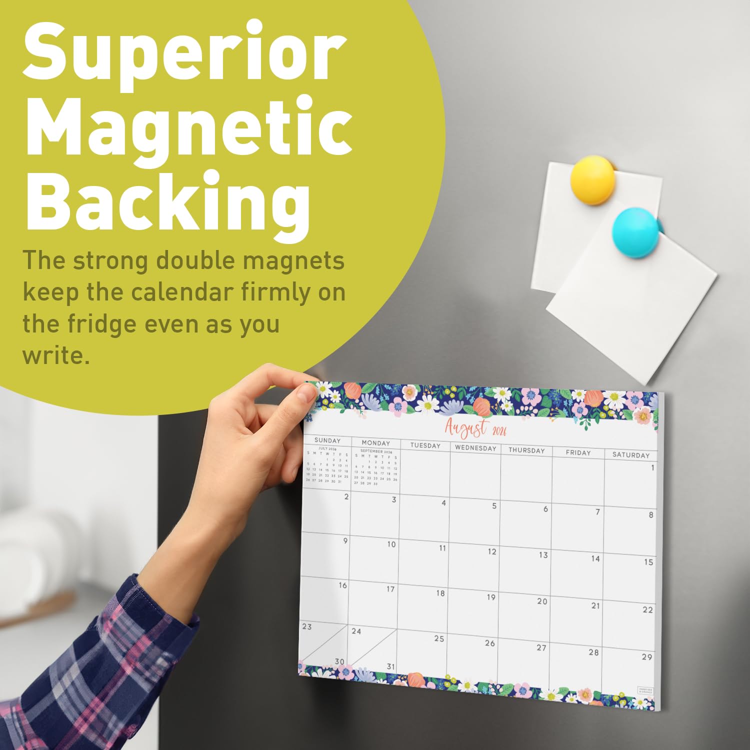 S&O Floral Magnetic Fridge Calendar from July 2025-Dec 2026 - Tear-Off Refrigerator Calendar to Track Events & Appointments - 18 Month Magnetic Planner for Fridge for Easy Planning - 8"x10" in. - Medaid International