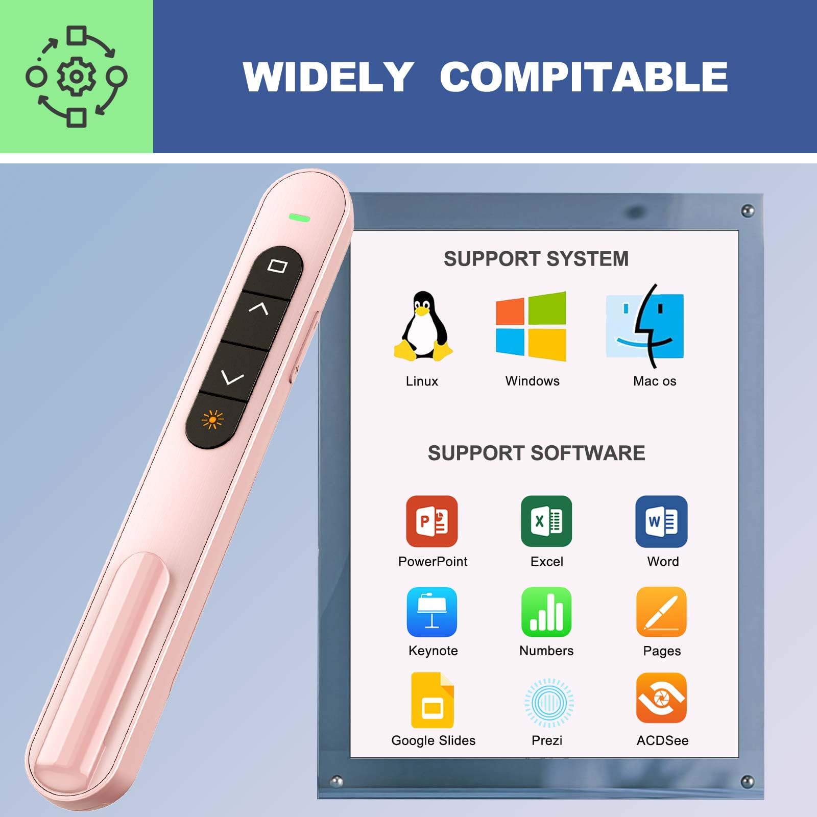 QUI Presentation Clicker for PowerPoint, RF 2.4GHz USB C Wireless Presenter Remote with Volume Control, PowerPoint Clicker Slide Advancer for Mac, Windows, Laptop, Keynote - Medaid International