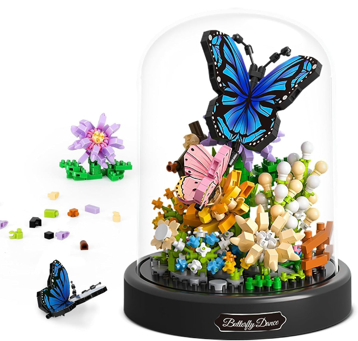KASTWAVE Flower Bouquet Building Kit for Adults, 530 PCS Animals Flowers Botanical Collection Mini Building Blocks Set, Valentine's Day for Her Mom Women Wife Girlfriend (Butterfly)