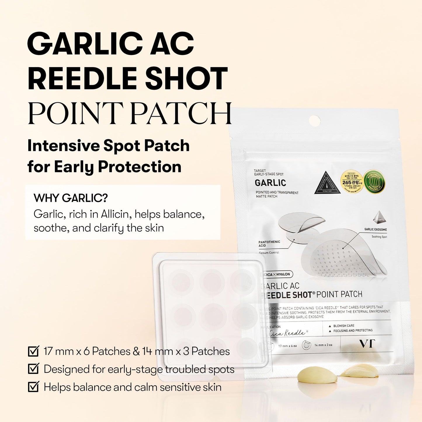 VT COSMETICS Garlic AC Reedle Shot Point Patch, Spot Patch for Early-Stage Blemishes (9 Patches) - Medaid International