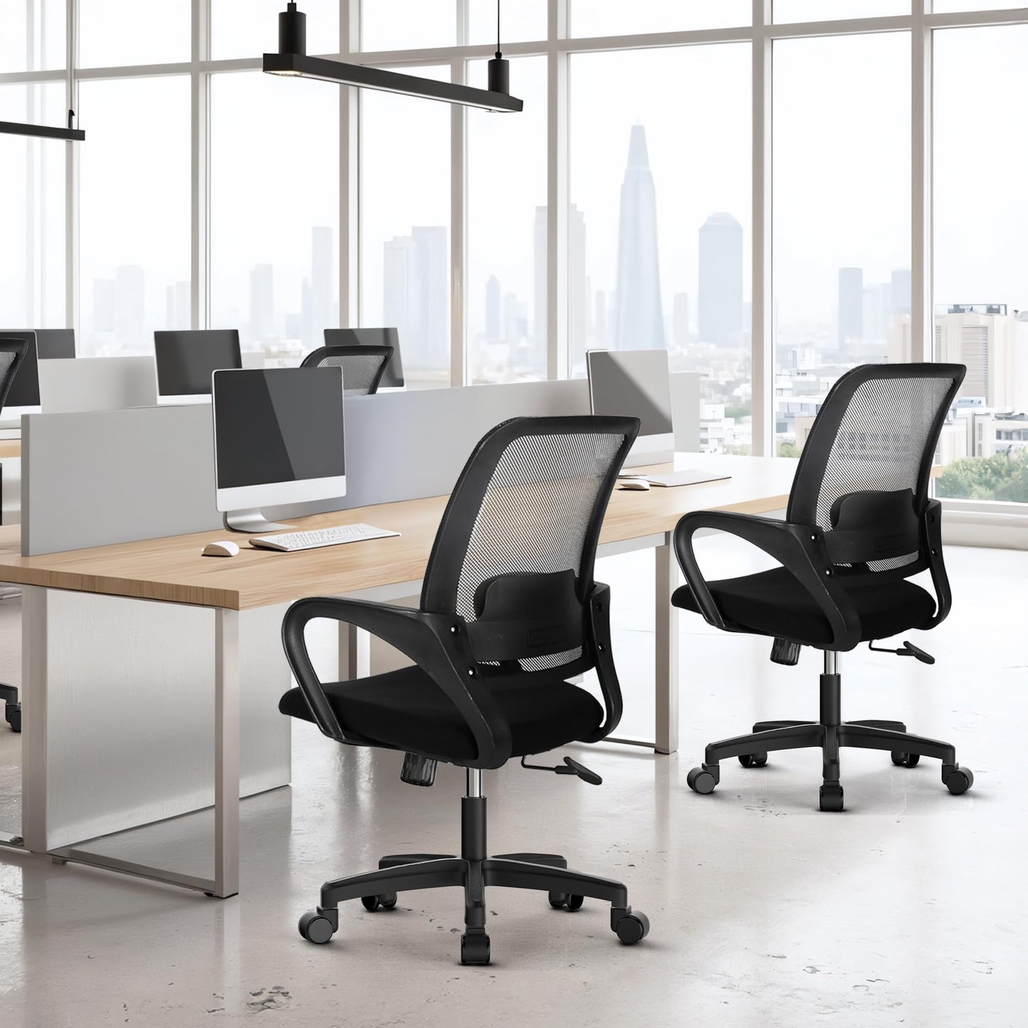 NEO Chair Office Desk Mesh Chair Ergonomic Computer Mid-Back Chair with Comfy Lumbar Support Wheels Swivel Adjustable Height Rolling for Home Vanity Bedroom Study (All Black) - Medaid International