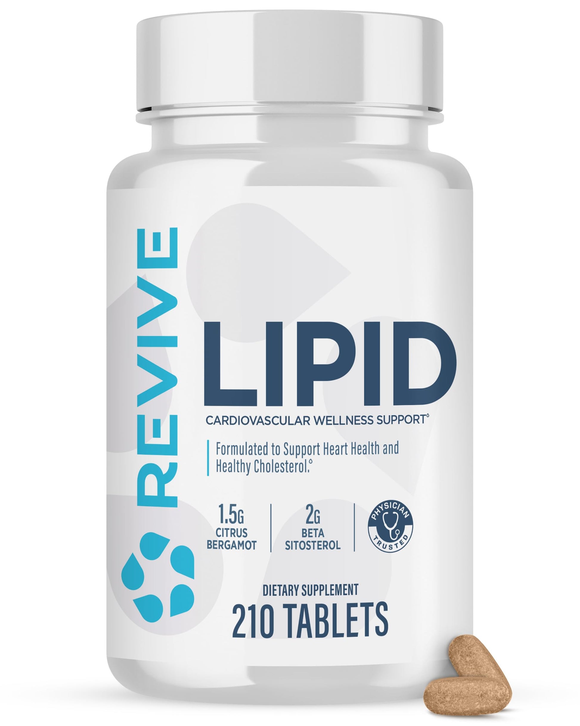 Revive MD Lipid Support Formula - Supplement Helps Maintain Healthy Cholesterol Levels, Endothelial Health & Triglyceride Levels - Beta Sitosterol, Citrus Bergamot & Pantethine (30 Servings) - Medaid International