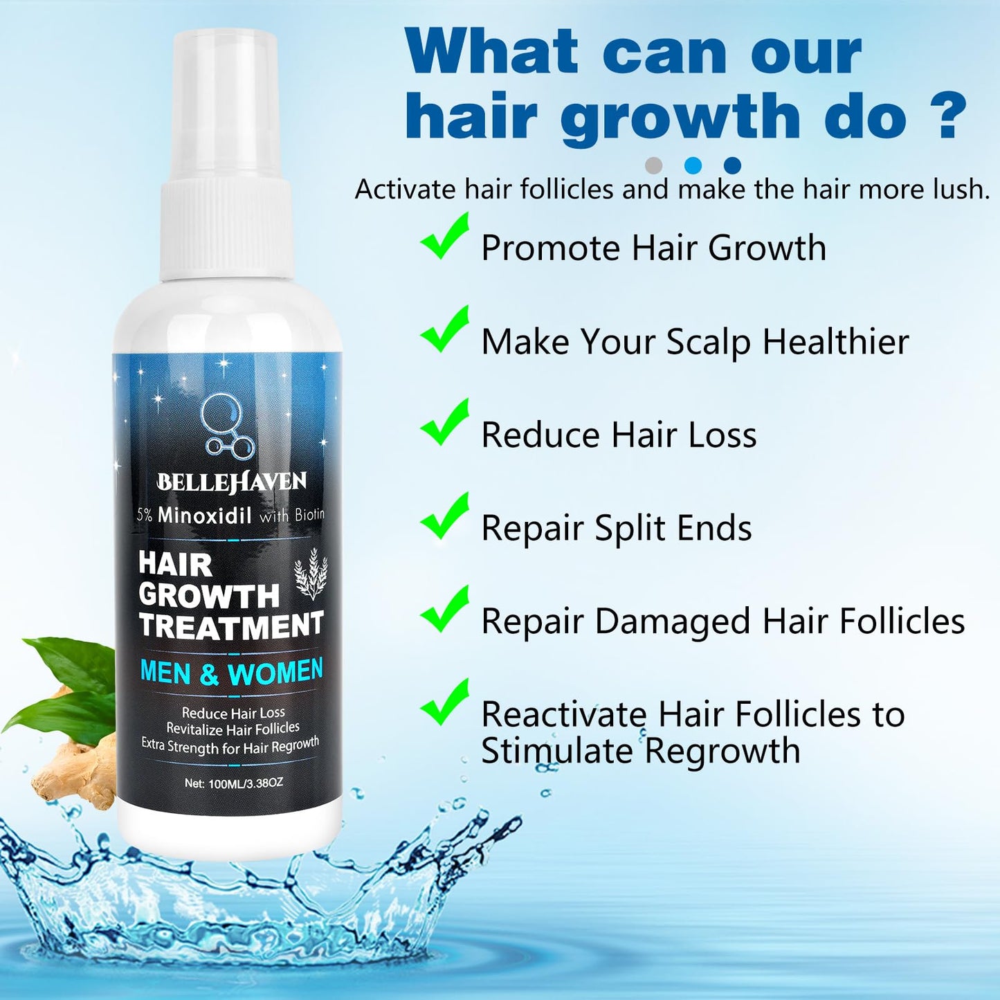 5% Minoxidil Hair Growth Serum for Men and Women - Hair Regrowth Treatment Spray, Topical Solution to Stop Thinning and Hair Loss, 2 Month Supply for Beard and Hair Growth, 100ML - Medaid International