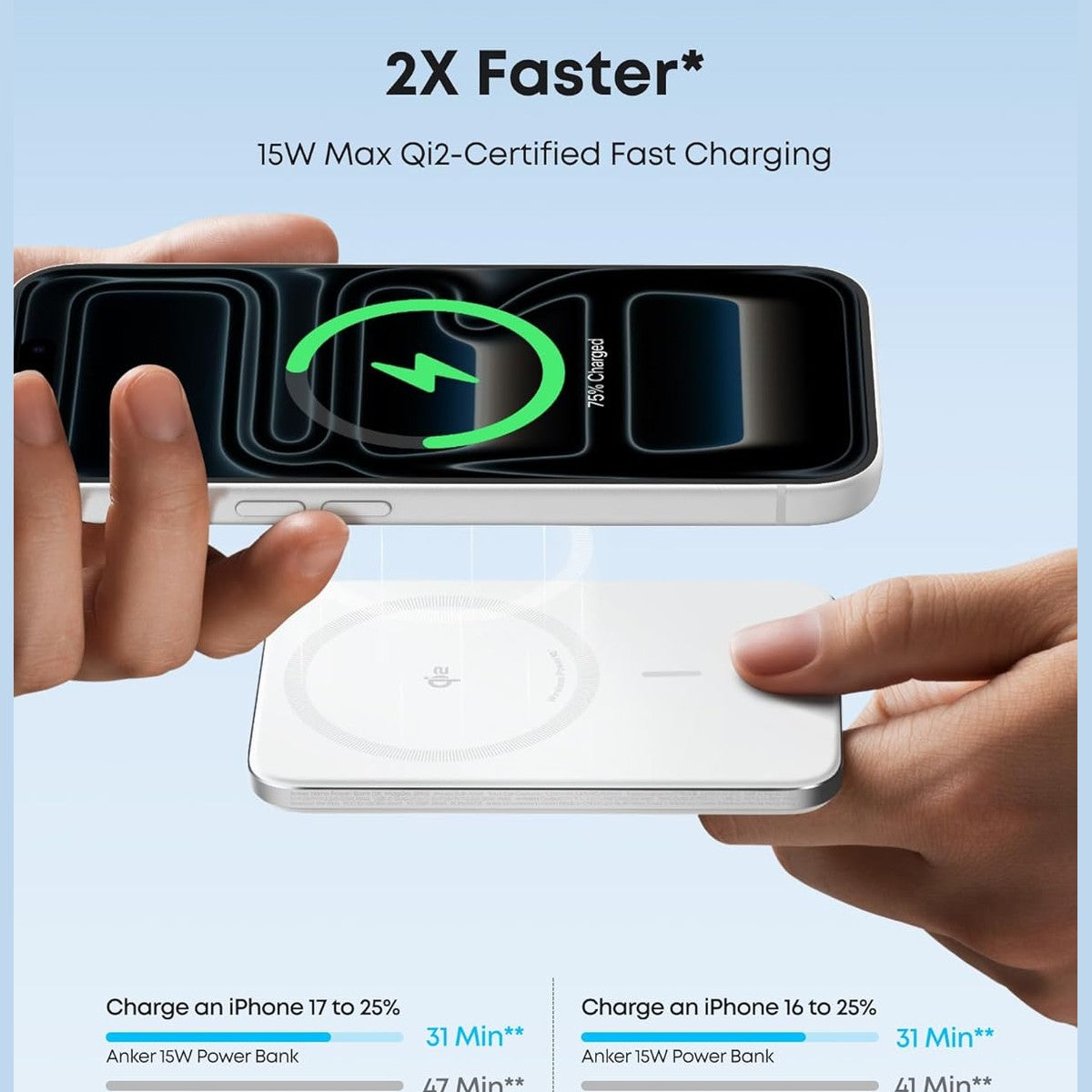 Anker Nano Power Bank, Ultra-Slim 5,000mAh Magnetic Battery Pack, Qi2 Certified 15W Max Ultra-Fast MagSafe-Compatible Portable Charger, PD 20W, Ergonomic Design, For iPhone 17/16/15/14/13 Only(White)