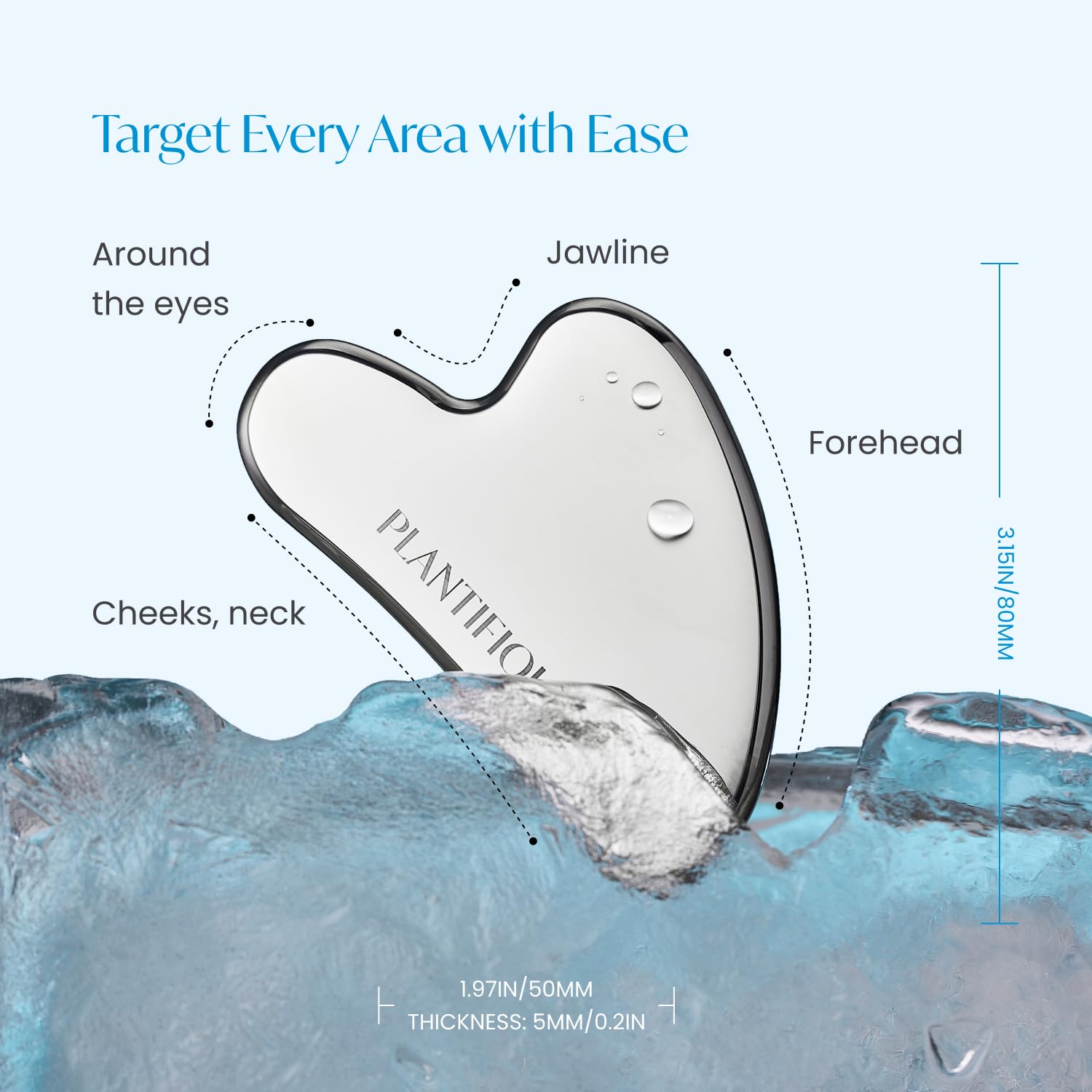 PLANTIFIQUE Stainless Steel Gua Sha | Facial Tool | Skin Massage for Face Body Eyes Neck Heart Style with Travel Pouch | Skin Care Gift - Medaid International