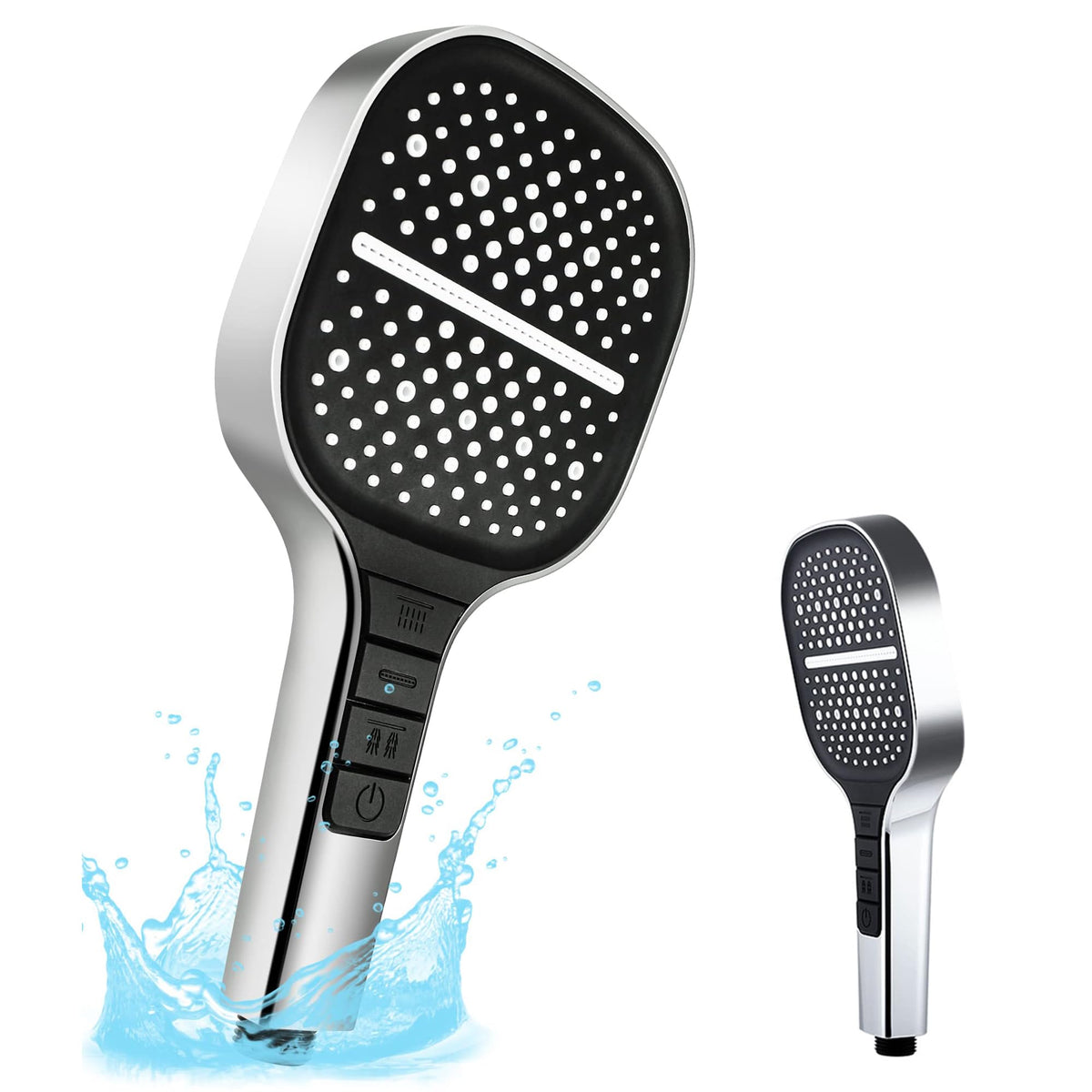 KASTWAVE Shower Head, High Pressure Shower Heads with 8 Spray Modes, Universal Water Saving Large Handheld Powerful Square Shower Head, Single Hand Adjustable (Without Hose Set 1.5m)