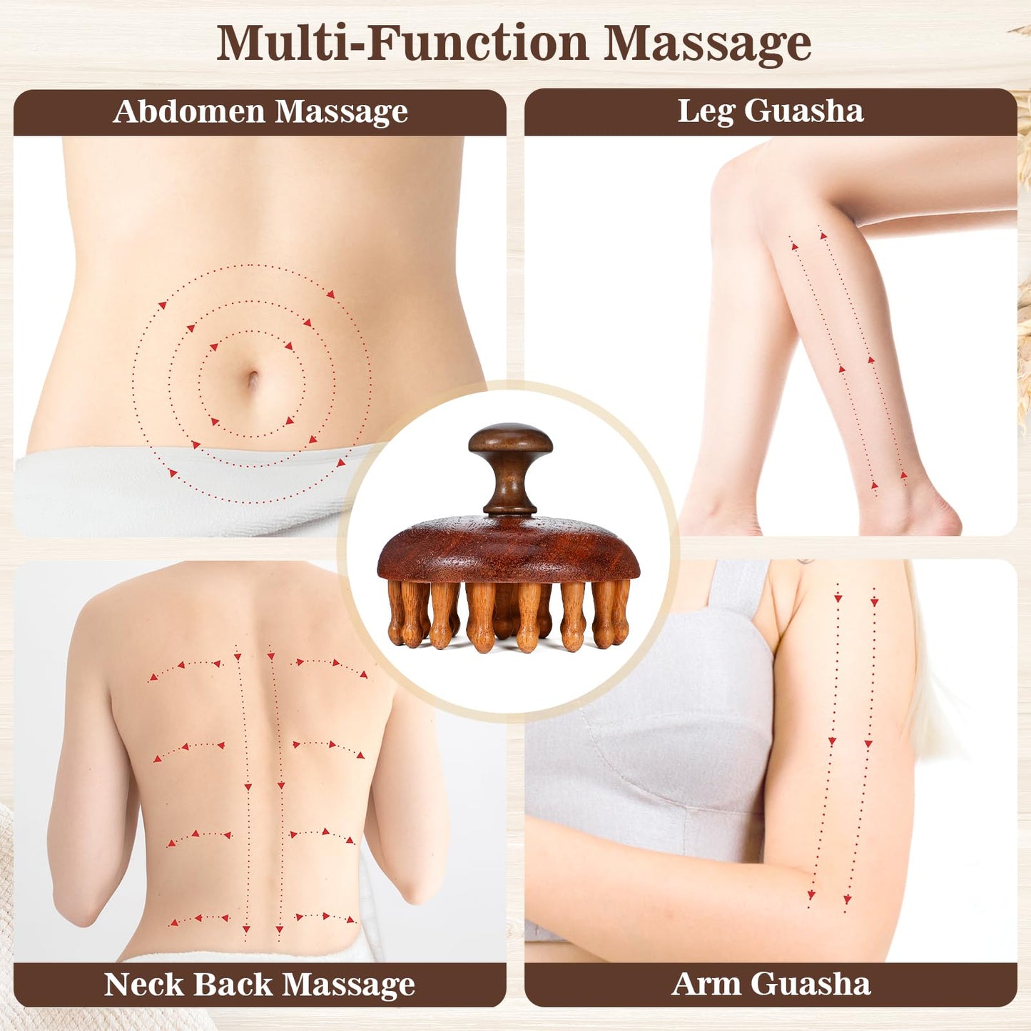 Xelsluthe Wooden Scalp Massager Comb Head Massage Brush, Manual Hair Scrubber Scalp Massager Tool, Gua Sha Brushes Handheld Body Massage Tool for Woman Men Wet Dry Hair Brush Scalps Care - Medaid International