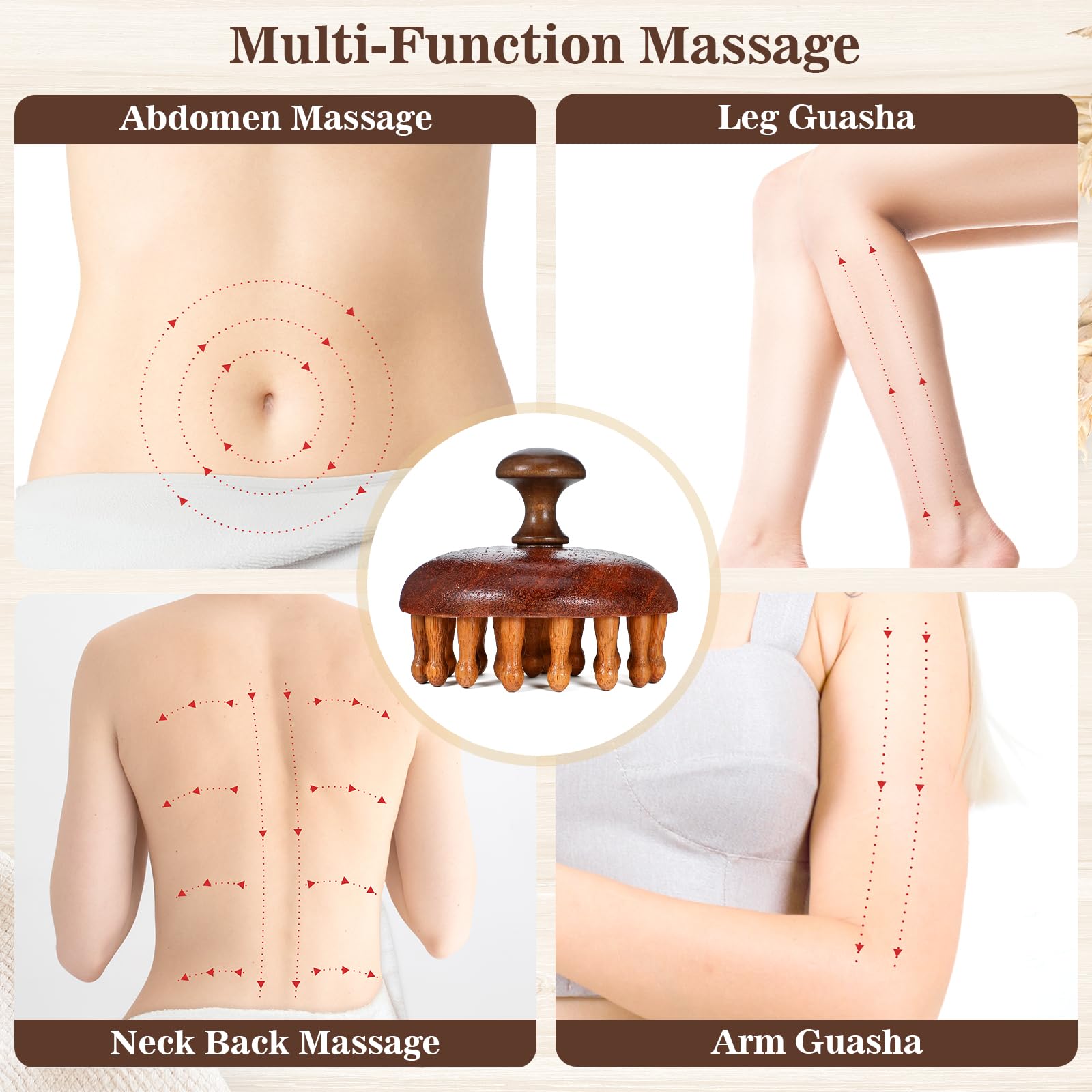 Xelsluthe Wooden Scalp Massager Comb Head Massage Brush, Manual Hair Scrubber Scalp Massager Tool, Gua Sha Brushes Handheld Body Massage Tool for Woman Men Wet Dry Hair Brush Scalps Care - Medaid International