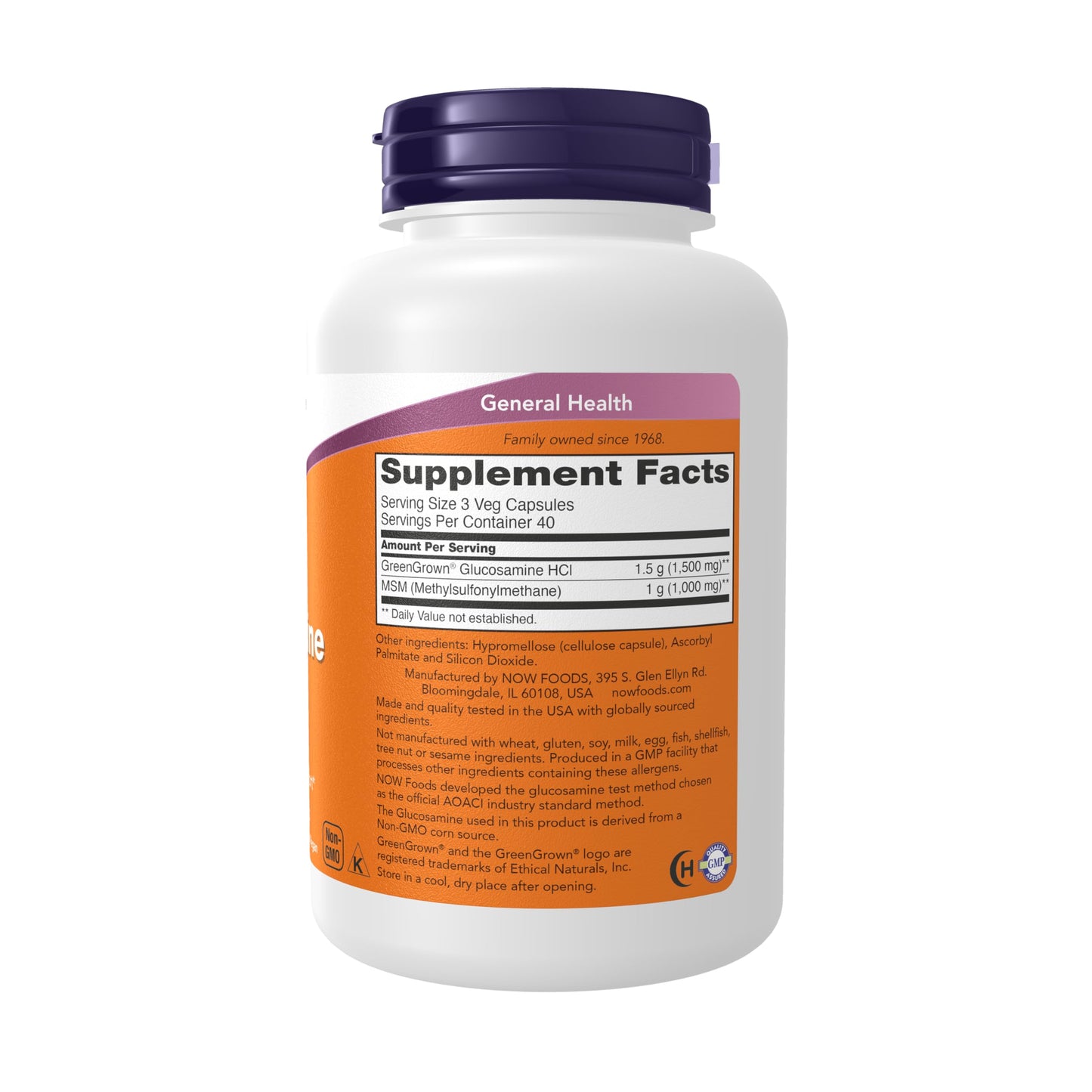 NOW Foods Supplements, Glucosamine & MSM (GreenGrown® Glucosamine), Vegetarian, 120 Veg Capsules - Medaid International