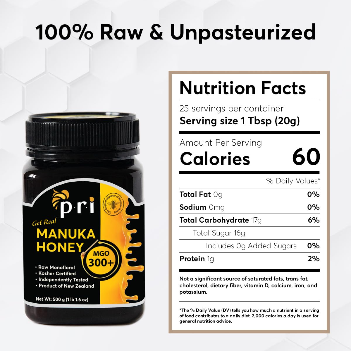 P.R.I Manuka Honey, MGO 300+, 1.1LB New Zealand Raw Manuka Honey (500g) - Medaid International