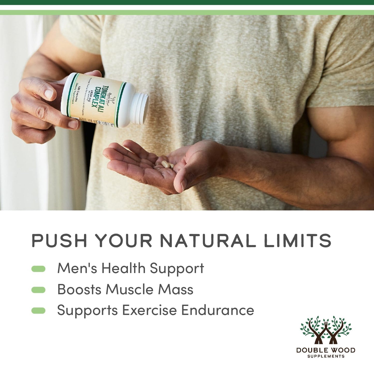 Tongkat Ali - 1000mg (2 Month Supply) - Men's Health - 200:1 Extract of (Longjack) Eurycoma Longifolia, with 20mg Tribulus Terrestris (Third Party Tested) by Double Wood - Medaid International