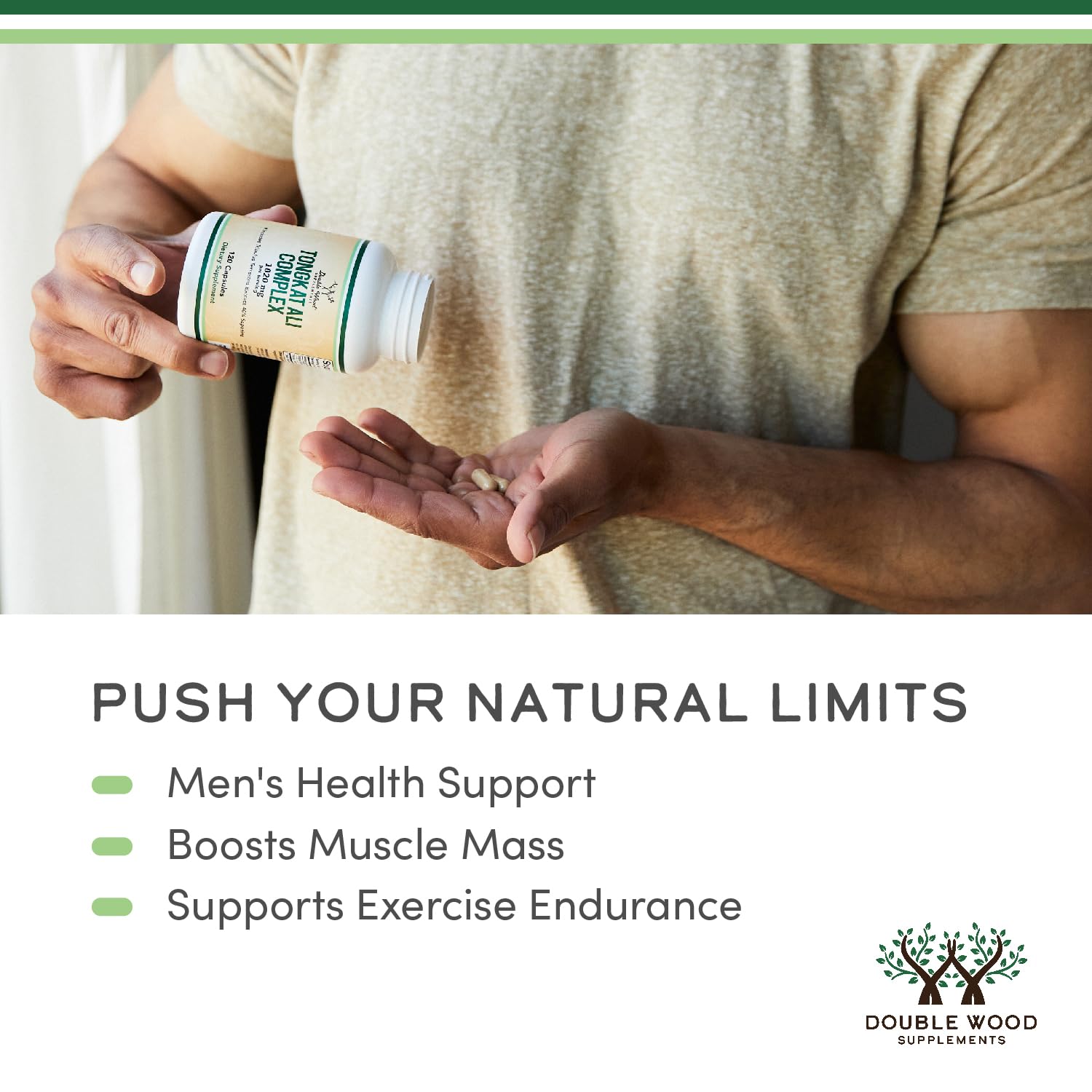 Tongkat Ali - 1000mg (2 Month Supply) - Men's Health - 200:1 Extract of (Longjack) Eurycoma Longifolia, with 20mg Tribulus Terrestris (Third Party Tested) by Double Wood - Medaid International