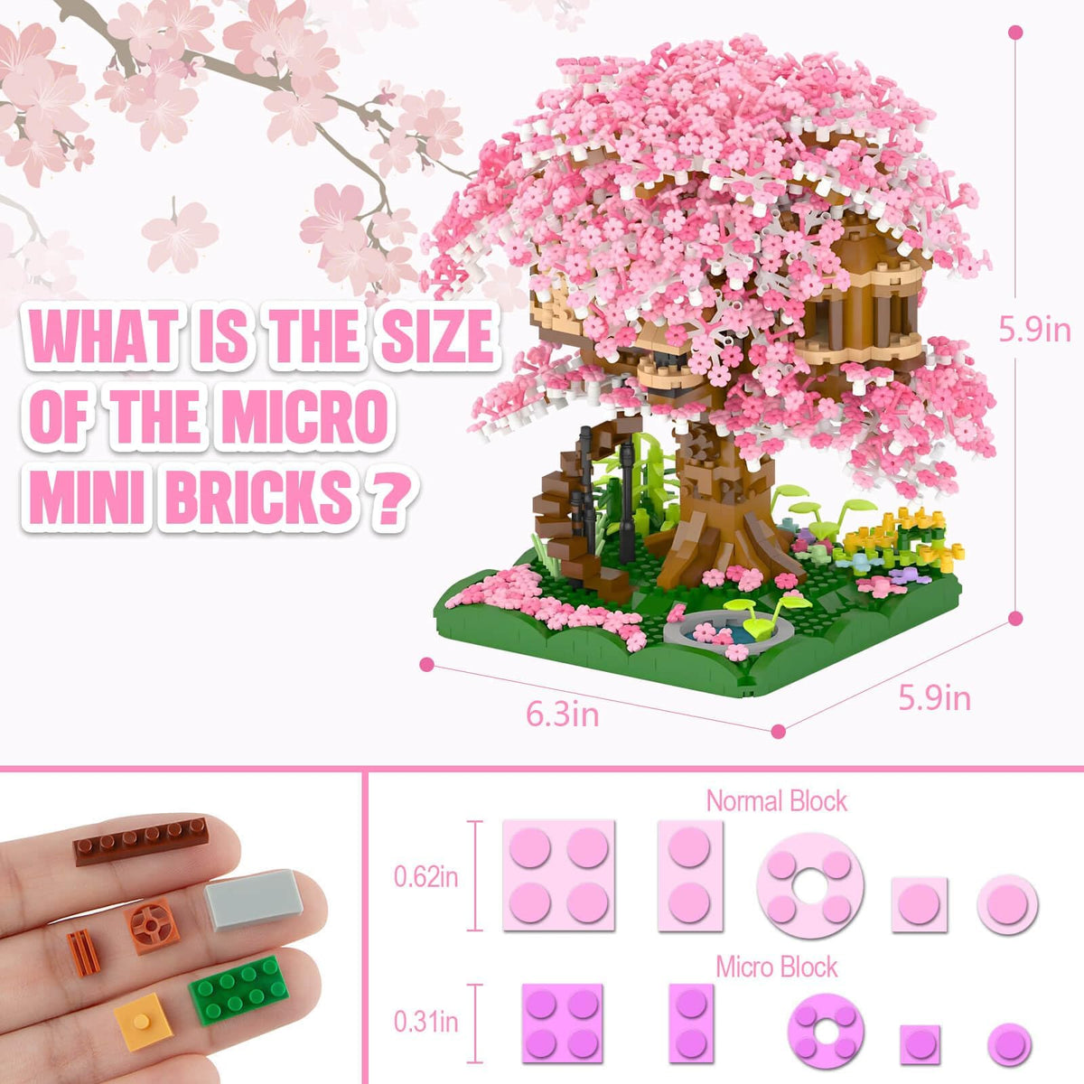 KASTWAVE Cherry Blossom Bonsai Tree Building Set, Japanese Sakura Tree House Model Sets for Adults, 2028Pcs Mini Micro Bricks Collectible Creative Gift for Teens Girls 14+