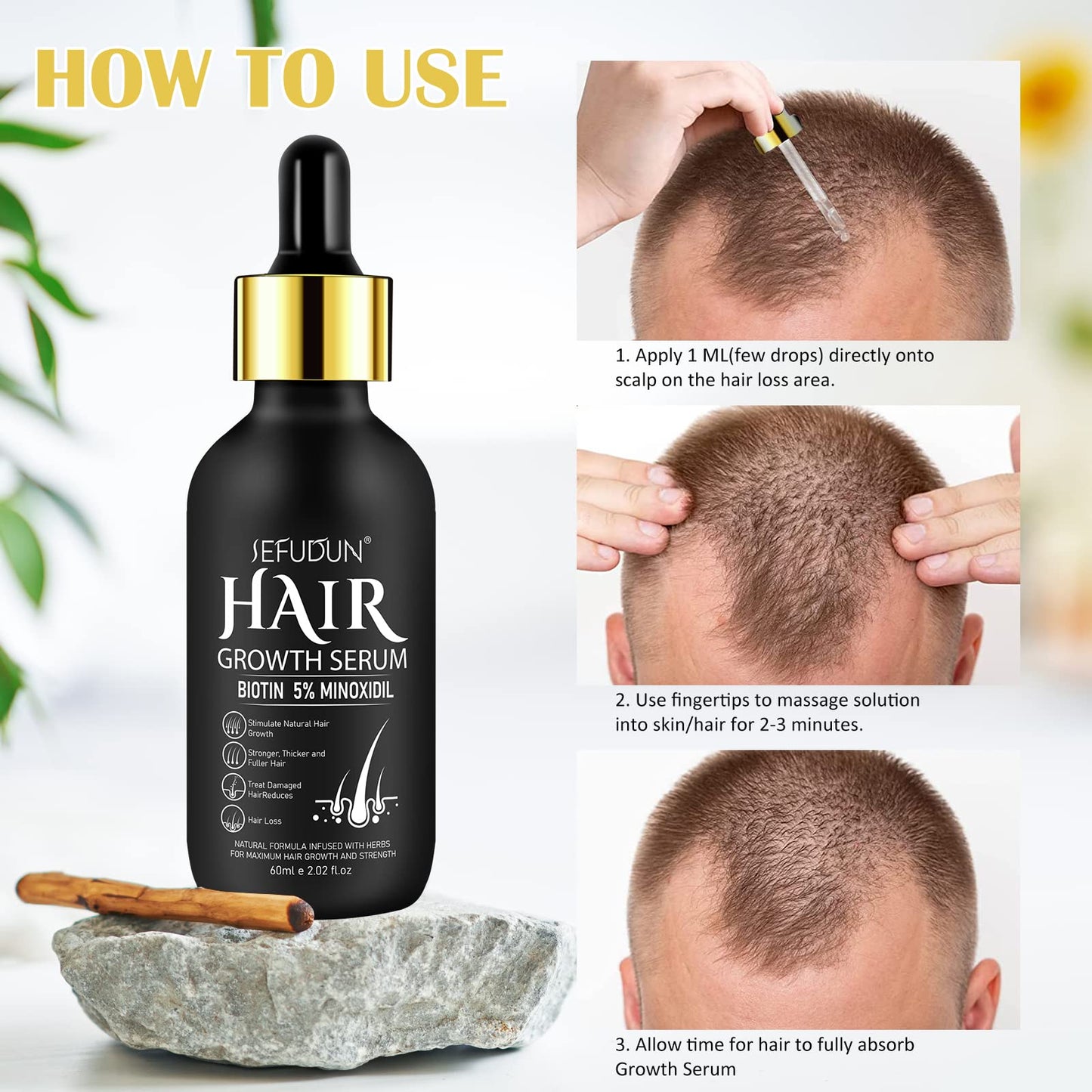 2 Pack 5% Minoxidil Hair Growth Serum,Minoxidil For Men and Women Hair,2.02 oz Biotin Hair Regrowth Serum Treatment For Getting Thicker Healthier Hair - Medaid International