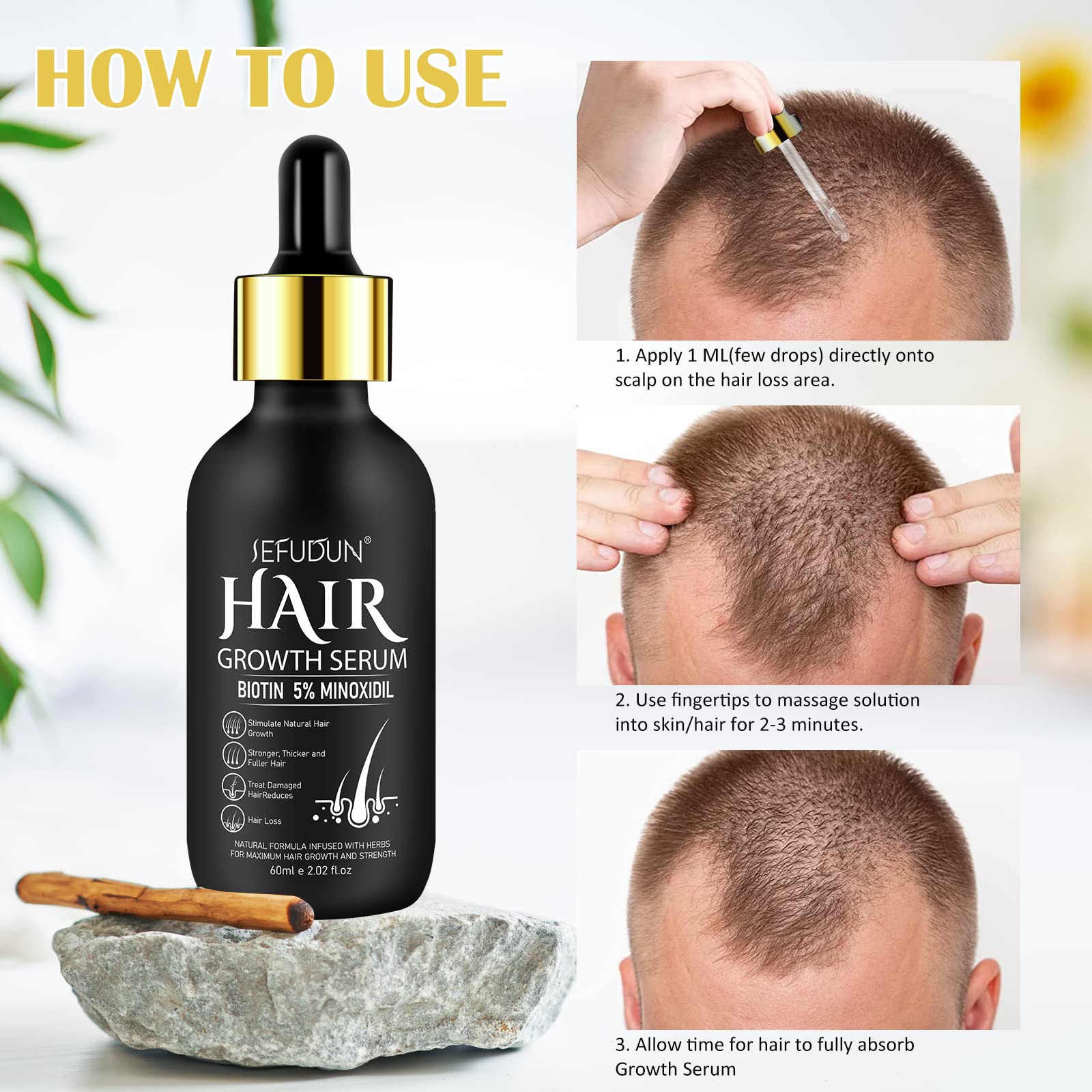 2 Pack 5% Minoxidil Hair Growth Serum,Minoxidil For Men and Women Hair,2.02 oz Biotin Hair Regrowth Serum Treatment For Getting Thicker Healthier Hair - Medaid International