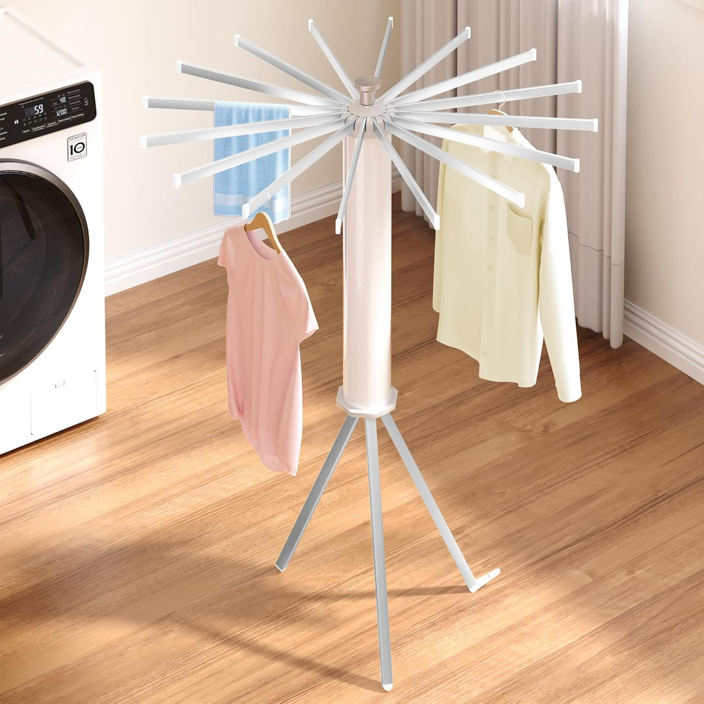 Folding Tripod Clothes Airer – Compact Drying Rack with 16 Rotating Arms, Aluminum, Indoor/Outdoor Use - Medaid International