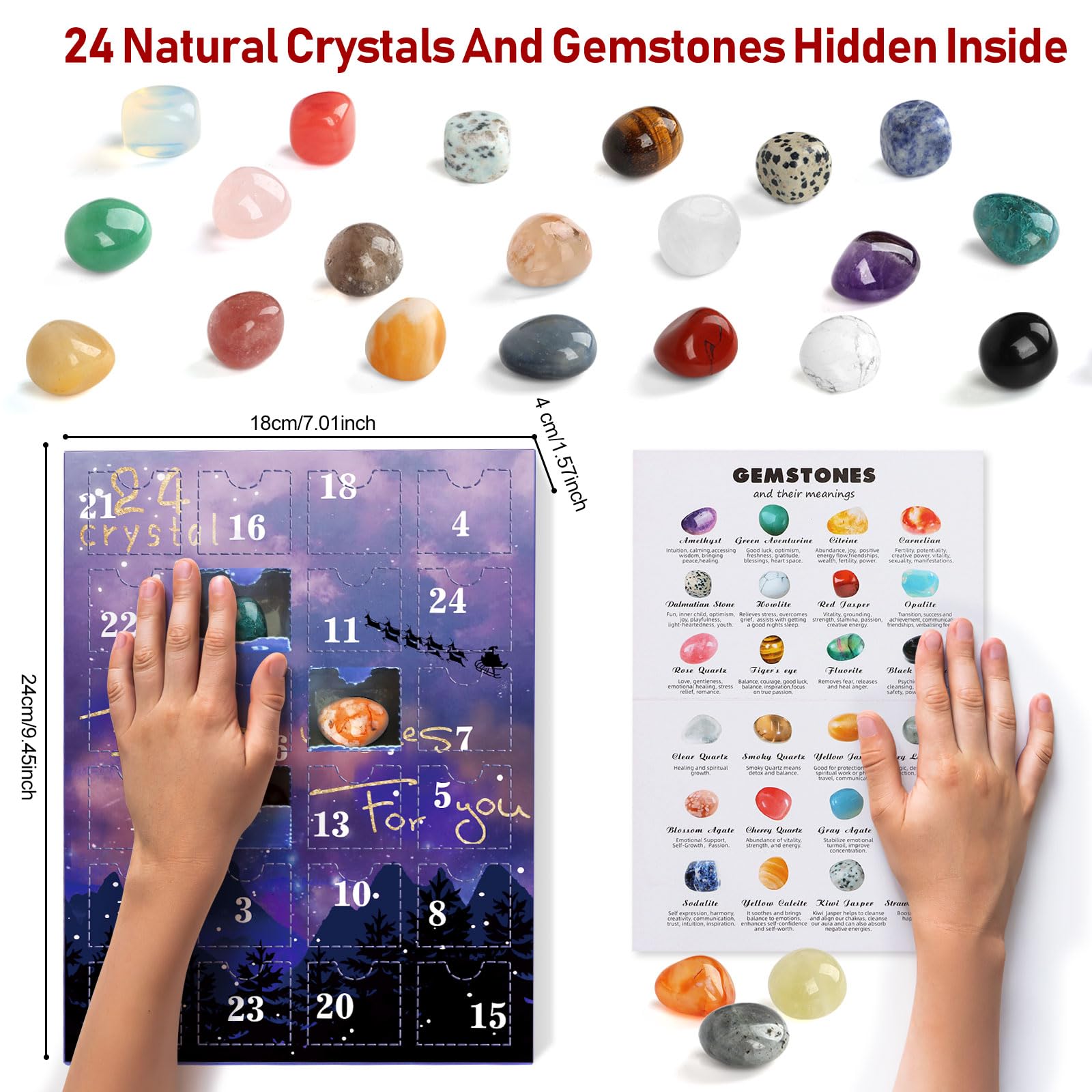 Advent Calendar 2024 Rocks, 24 Days Natural Stone Minerals Crystal Advent Calendar Countdown, Surprises, Natural Gems, Best Gift for Boys (#1) - Medaid International