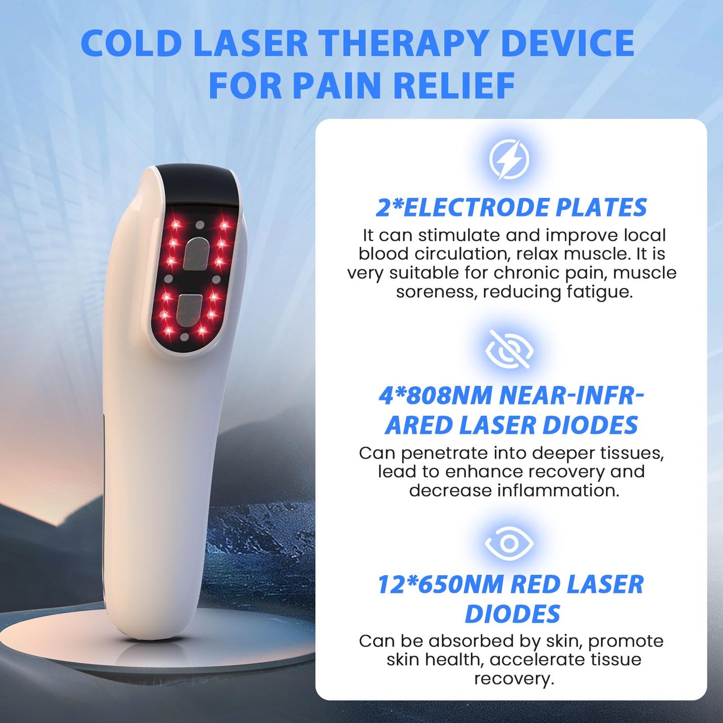 Upgrade Cold Laser Therapy Device, 2-in-1 Laser Therapy Device (4x808nm +12X650nm), Red&Infrared Light Therapy for Deep Tissue, Joint and Muscle Care Fast Recovery-White - Medaid International
