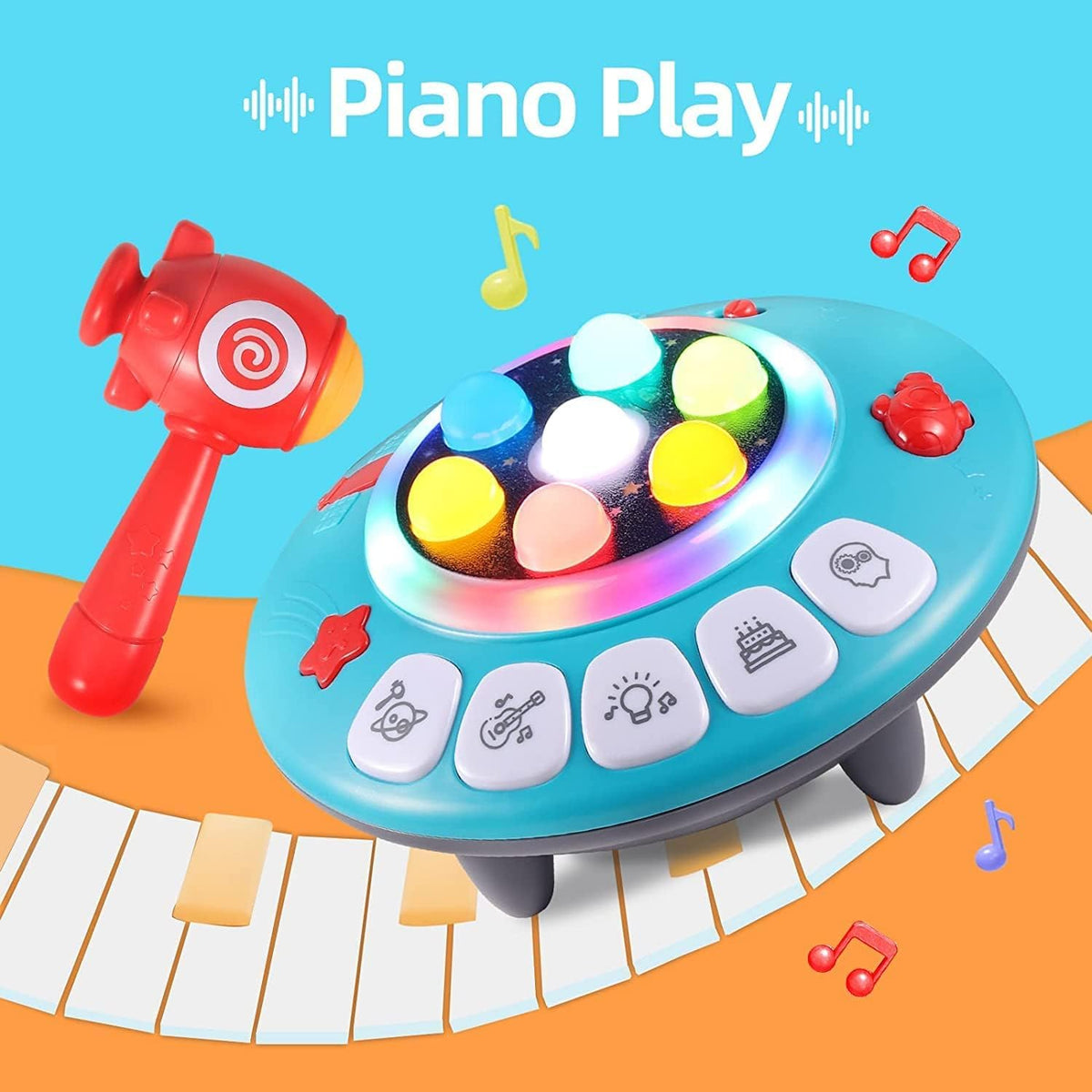 Baby Musical Toys,Baby Toys,8-in-1 Musial Pounding Toy, Light-Up UFO Toy, Spaceship Hammer Educational Game for Toddler, Fun Birthday Gifts for Kids