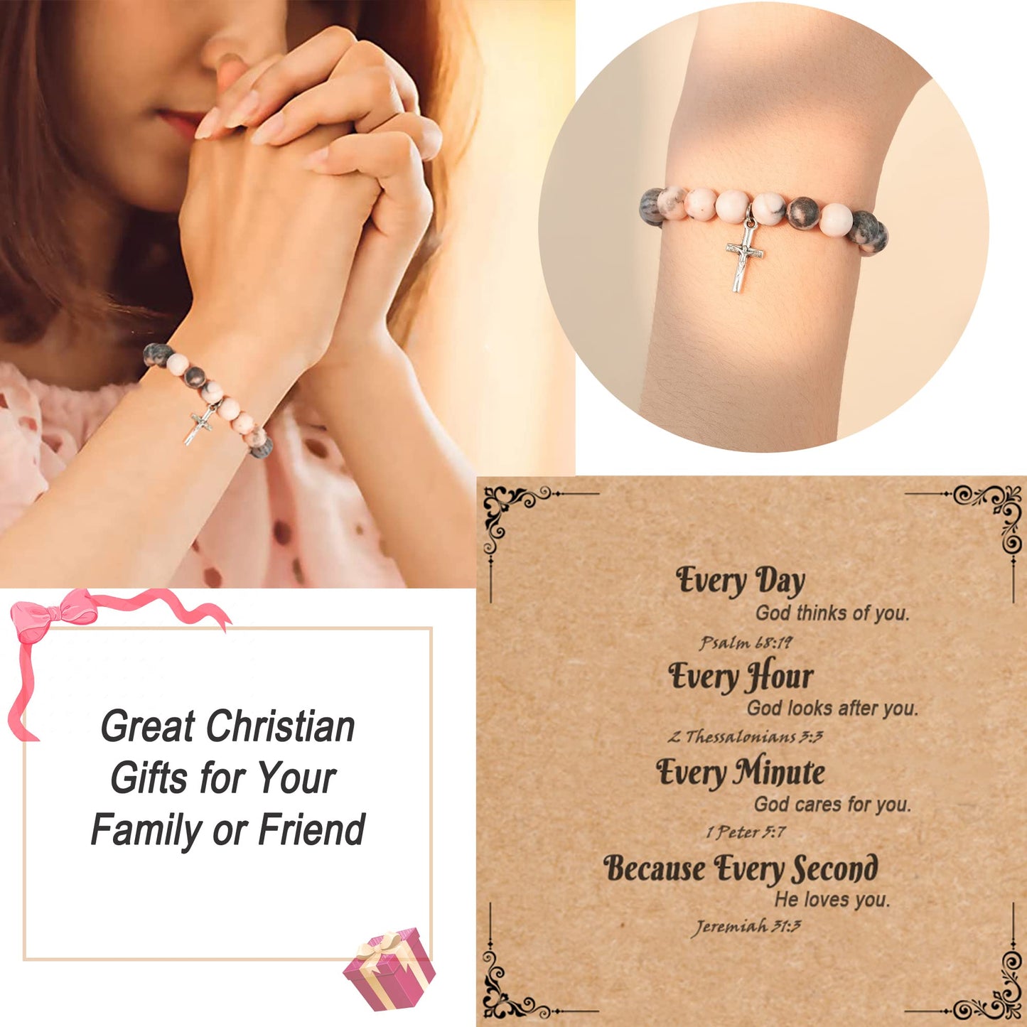 Dabem Christian Cross Bracelet, Religious Easter Gifts for Women Adults, Inspirational Catholic Faith Gifts - Medaid International