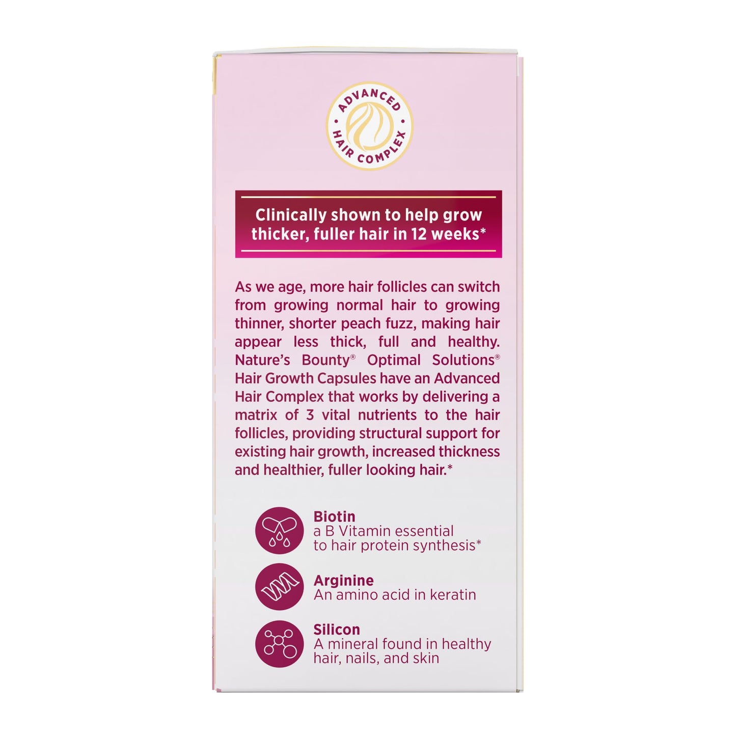 Nature's Bounty Optimal Solutions Hair Growth Supplement with Biotin, Hair Growth Vitamins with Biotin Silicon & Arginine, 1 Per Day, 30 Capsules, One Month Supply - Medaid International