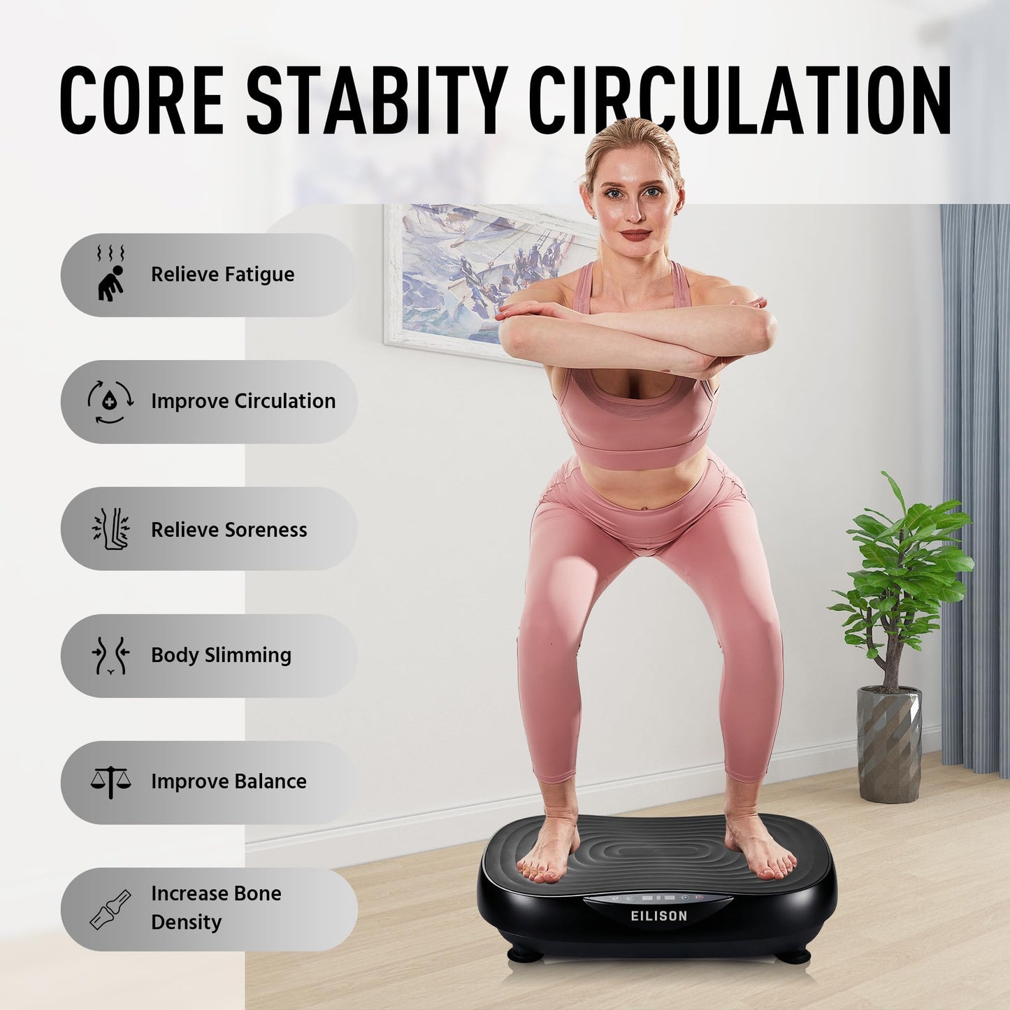 EILISON Glory Vibration Plate Exercise Machine - Lymphatic Drainage Whole Body Workout Vibration Platform 99 Adjustable Speeds Power Shaping Vibrating Plate, Weight Loss, 350 lbs (Glory Black)