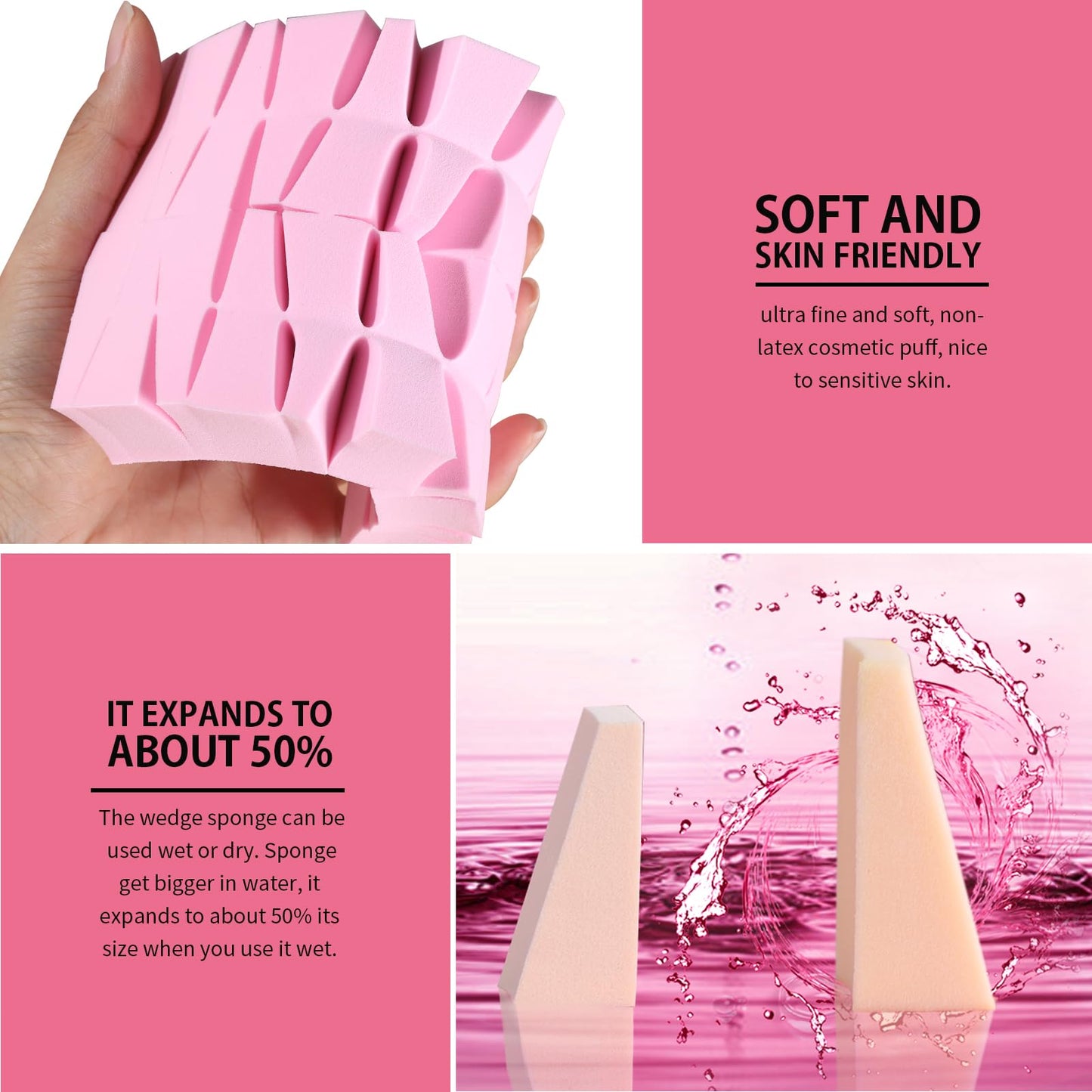 Teenitor 48 Pieces Makeup Sponge Blender For Face Curve Blending, Latex Free Small Wedge Shaped Smooth Apply Beauty Sponge Applicator For Liquid Cream Foundation Halloween Costume Festival Makeup - Medaid International
