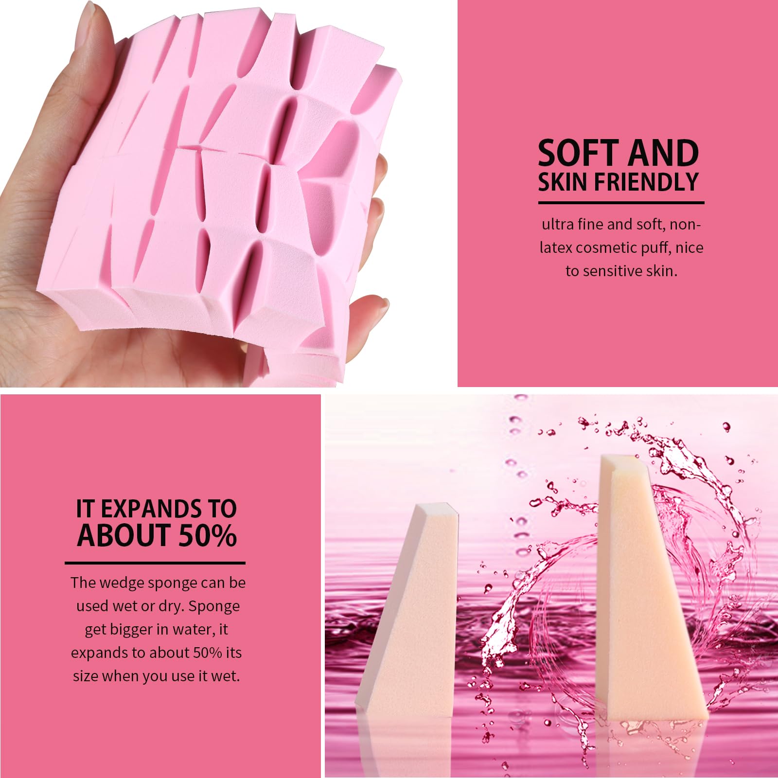 Teenitor 48 Pieces Makeup Sponge Blender For Face Curve Blending, Latex Free Small Wedge Shaped Smooth Apply Beauty Sponge Applicator For Liquid Cream Foundation Halloween Costume Festival Makeup - Medaid International