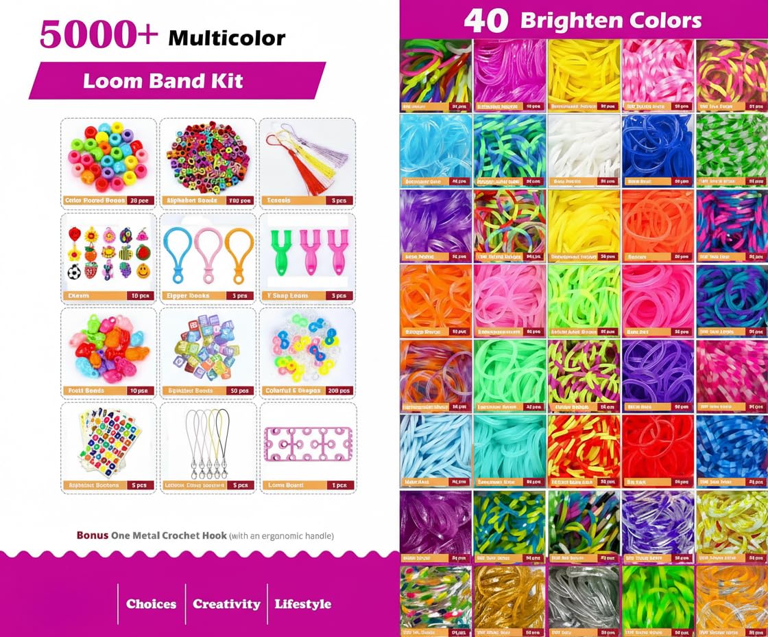 KASTWAVE 5000+ PCS Rubber Band Bracelet Kit, Friendship Jewelry Making Set for Girls & Boys, 54-Compartment Organizer with Y-Loom, Beads, Tassels, Hooks & Accessories