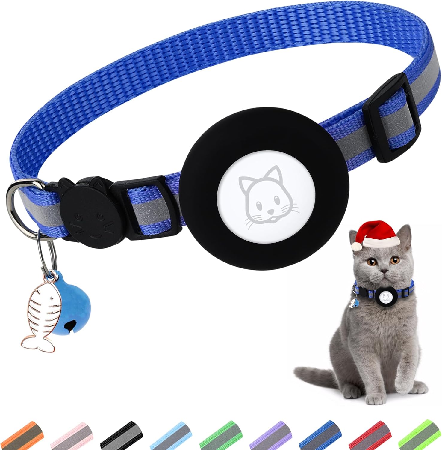 Airtag Cat Collar Breakaway [Airtag NOT included], Reflective Kitten Collar with Apple Air Tag Holder and Bell for Girl Boy Cats, 0.4 Inches in Width and Lightweight - Medaid International