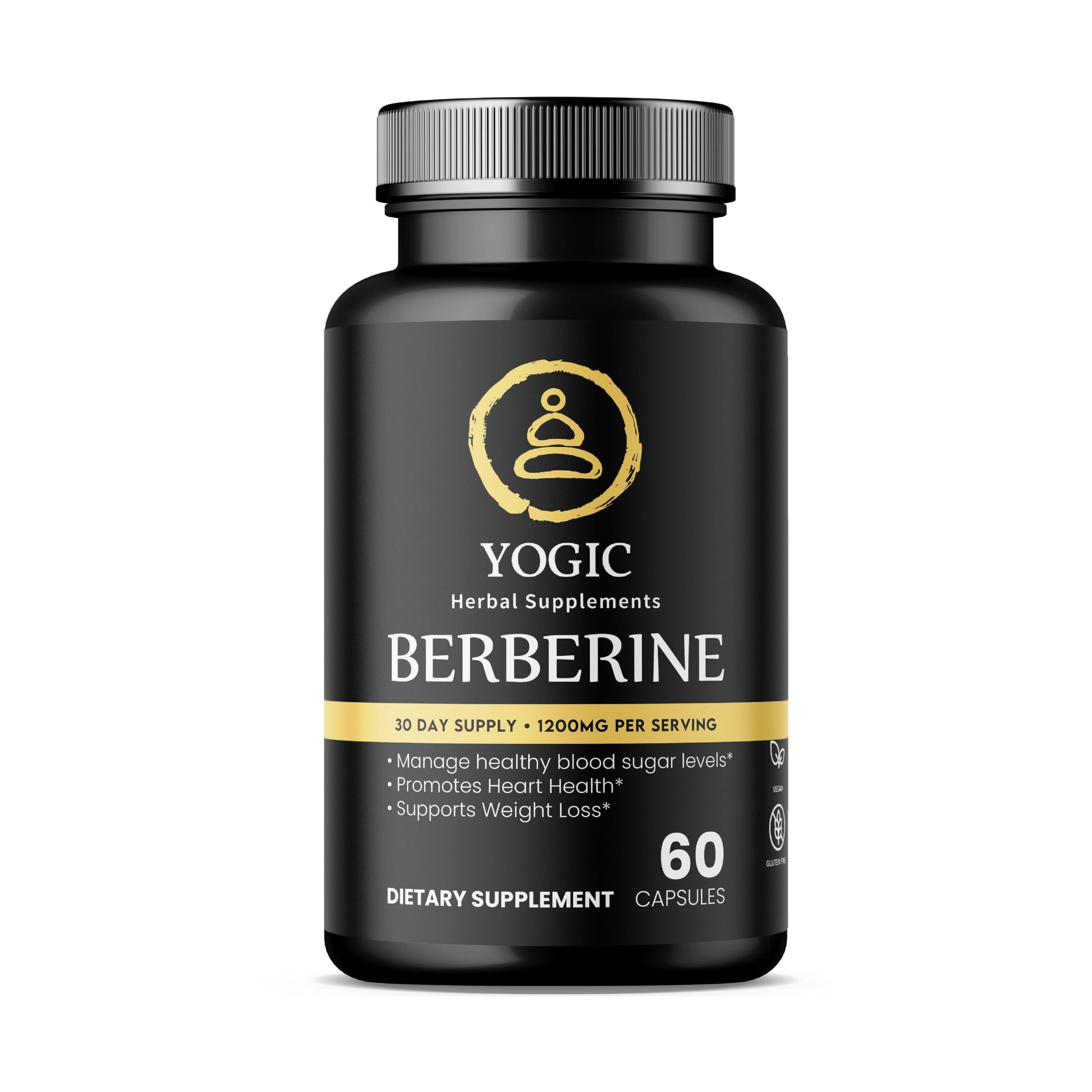 Yogic Berberine Supplement - Berberine 1200mg Per Serving - Berberine HCI - 60 Capsules - Medaid International
