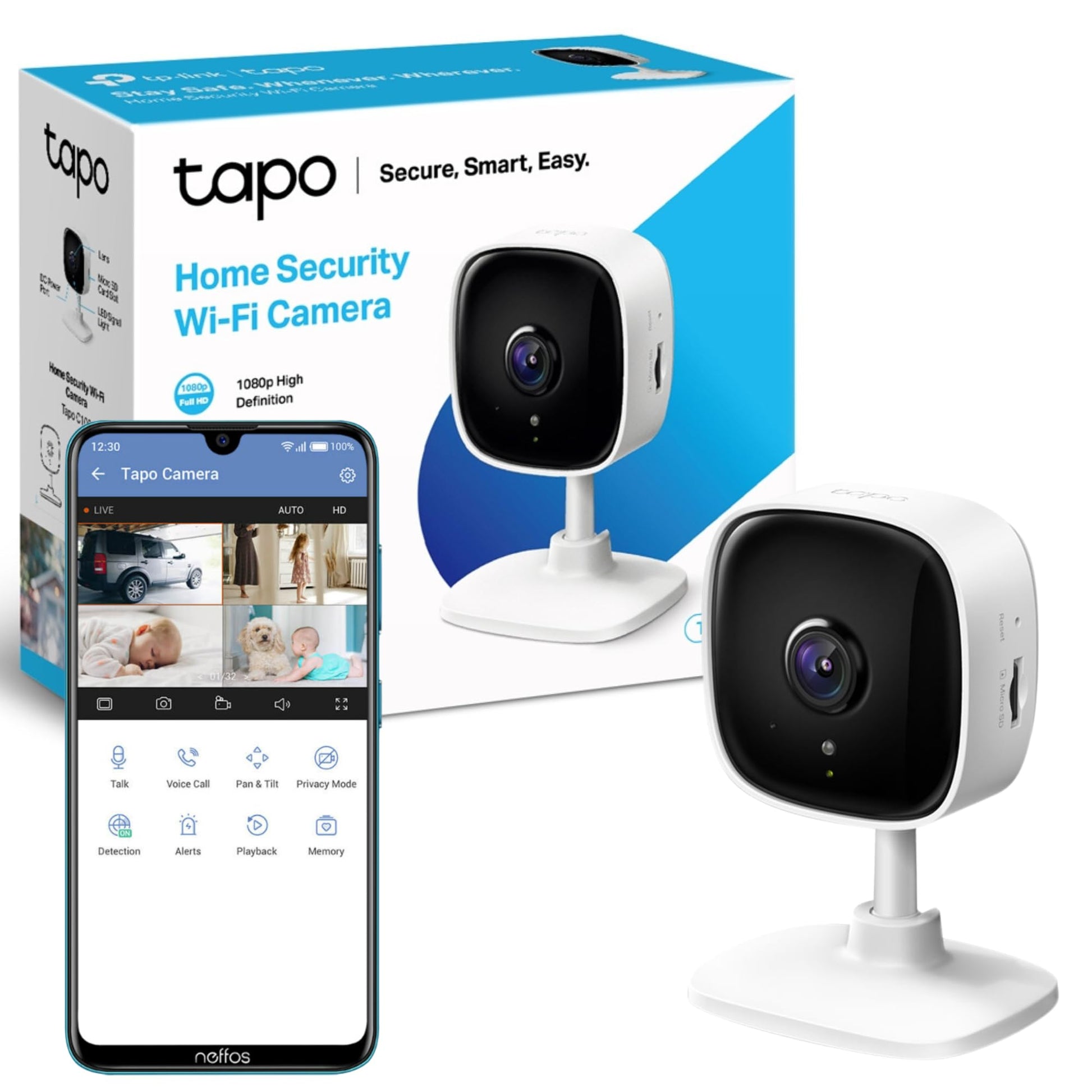 Tapo TP-Link Mini Smart Security Camera, Indoor CCTV, Compatible with Alexa & Google Home, No Hub Required, 1080p, 2-Way Audio, Night Vision, SD Storage, Device Sharing C100 - Medaid International