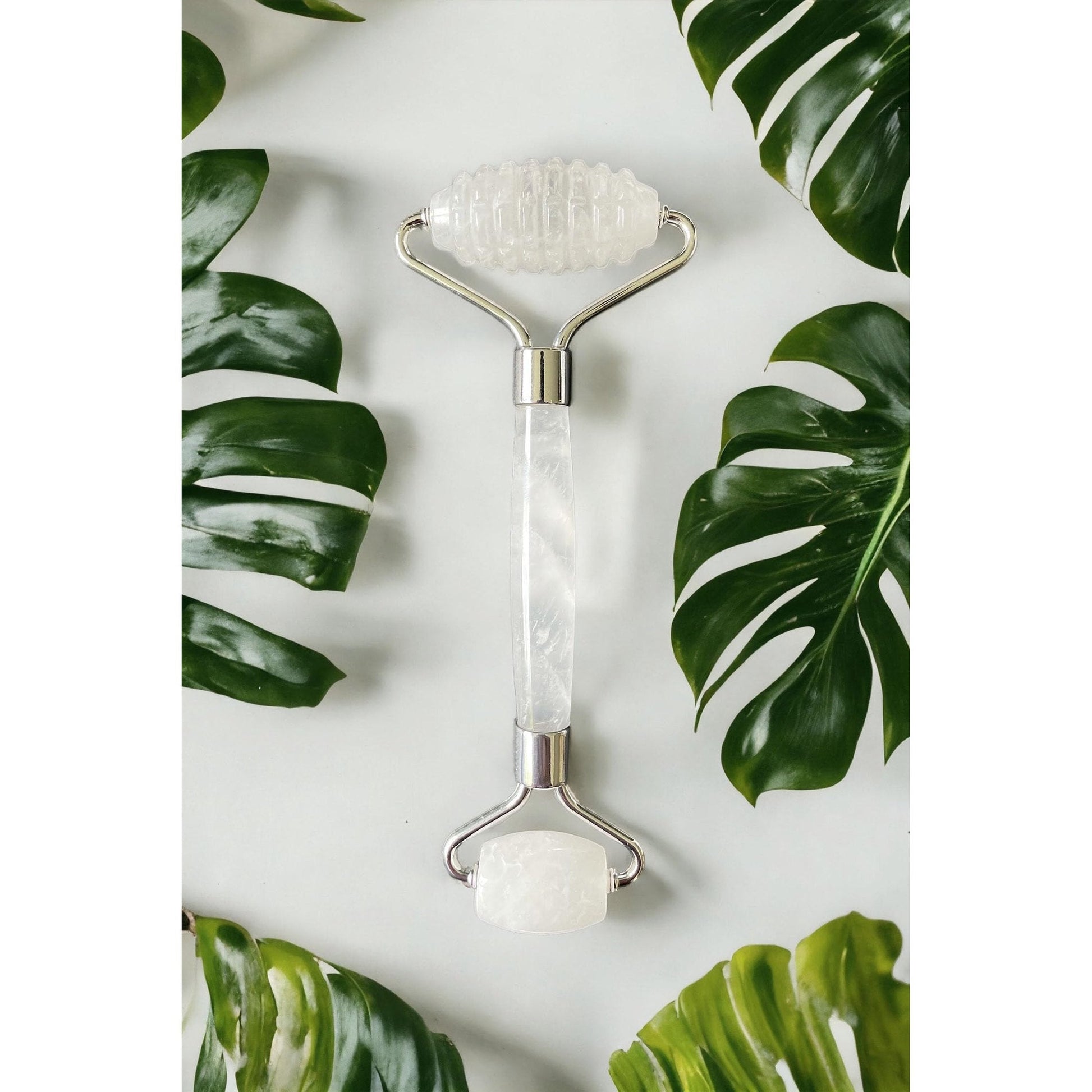100% Real Crystal Jade Stone Roller and Gua Sha Set with Vitamin C Serum | Great for Eye Puffiness Treatment, Skin Tightening, Anti Aging, Rejuvenate Face & Neck | Great Gift for Women & Men (Crystal) - Medaid International