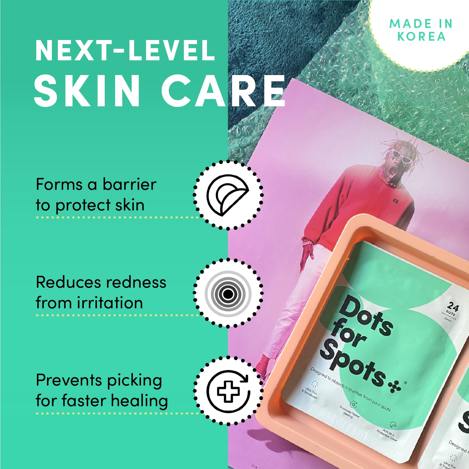Dots for Spots Pimple Patches For Face - Stocking Stuffers - Fast Acting, Translucent Hydrocolloid Zit Patches that Unclog Pores Korean Skin Care - Vegan, Cruelty Free - (24 count) - Medaid International